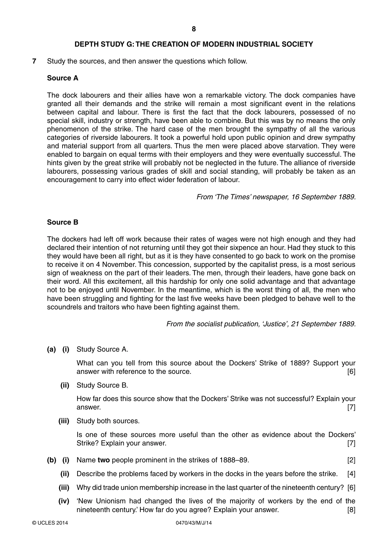 Cambridge IGCSE History 0470 2014 May/June Paper 4 · Variant 3 question paper, page 8 of 12