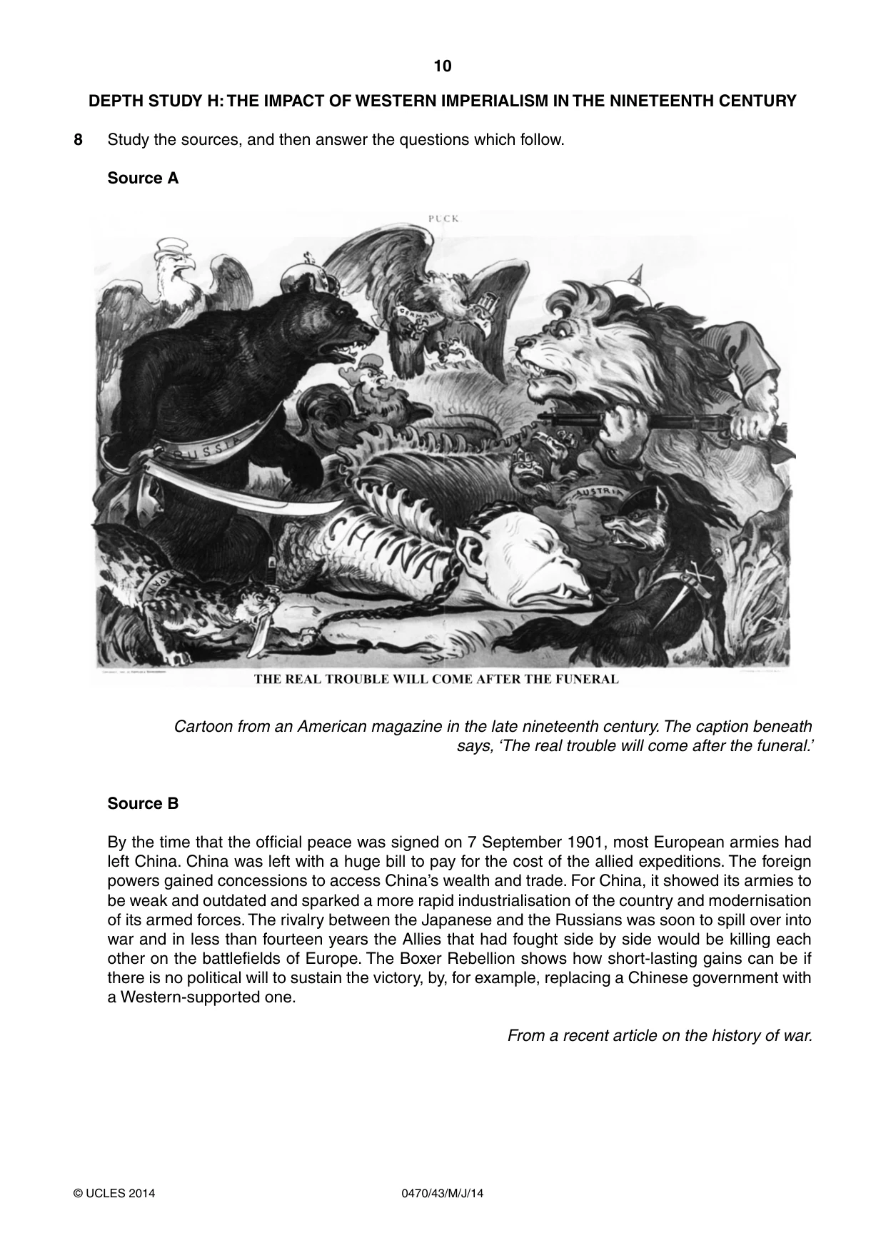 Cambridge IGCSE History 0470 2014 May/June Paper 4 · Variant 3 question paper, page 10 of 12