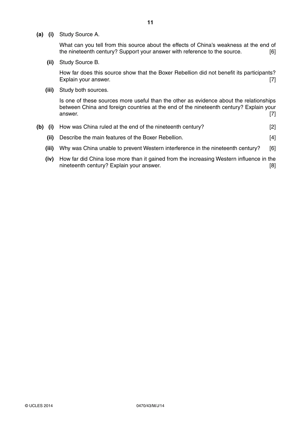 Cambridge IGCSE History 0470 2014 May/June Paper 4 · Variant 3 question paper, page 11 of 12
