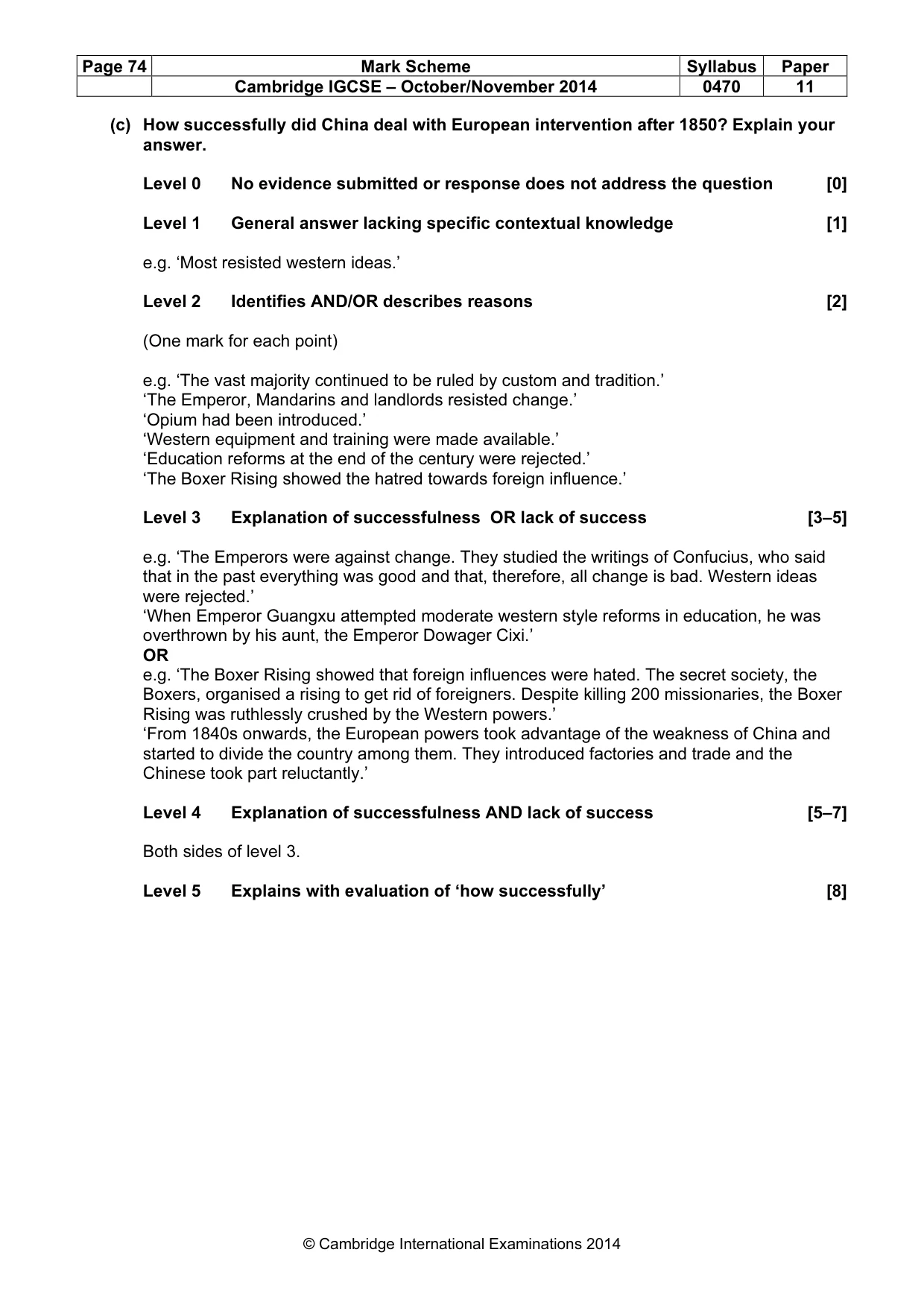Mark scheme, page 74 of 77