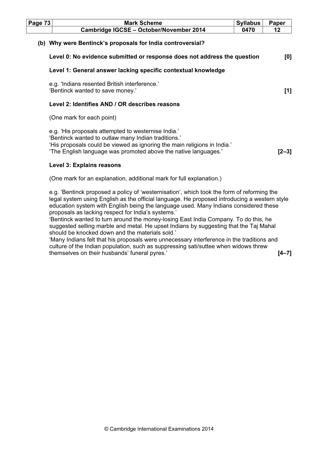 Mark scheme, page 73 of 77