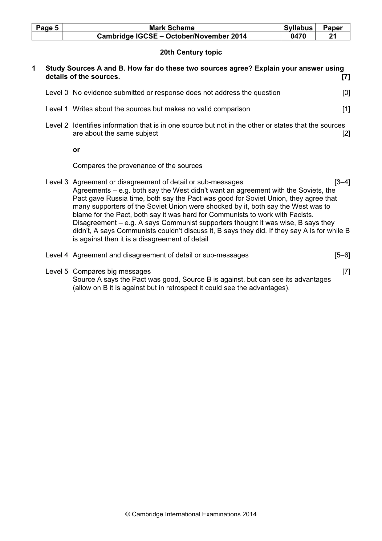 Mark scheme, page 5 of 8