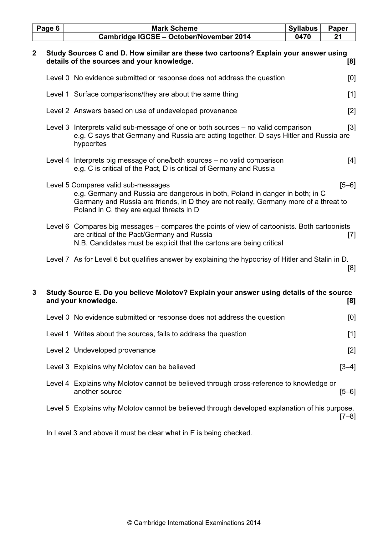 Mark scheme, page 6 of 8