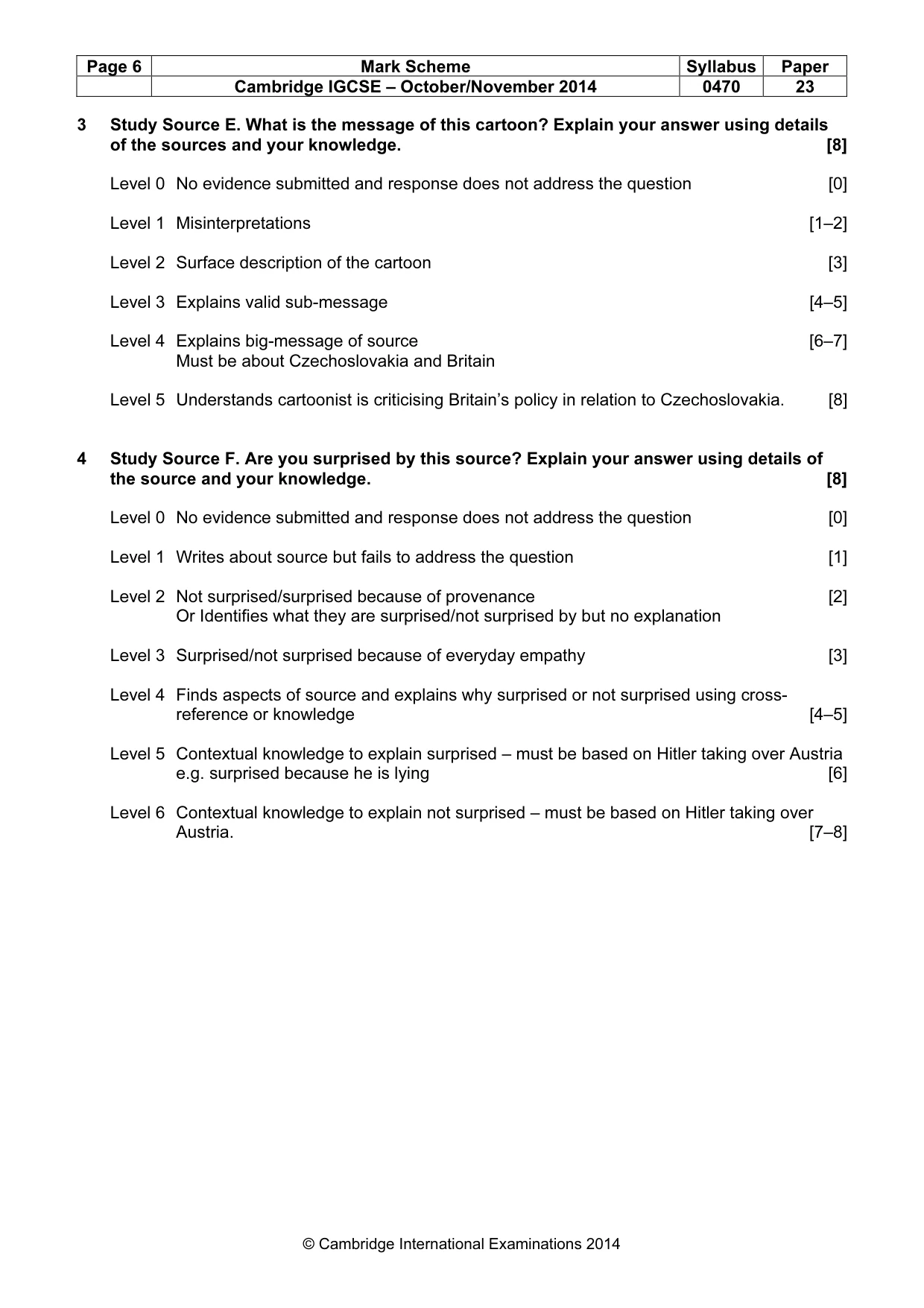 Mark scheme, page 6 of 7