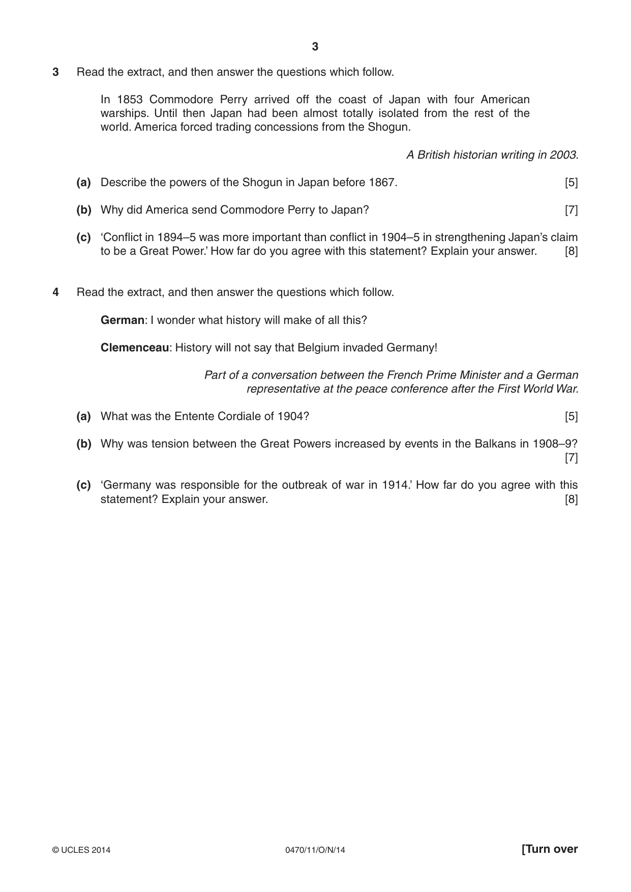 Cambridge IGCSE History 0470 2014 Oct/Nov Paper 1 · Variant 1 question paper, page 3 of 20