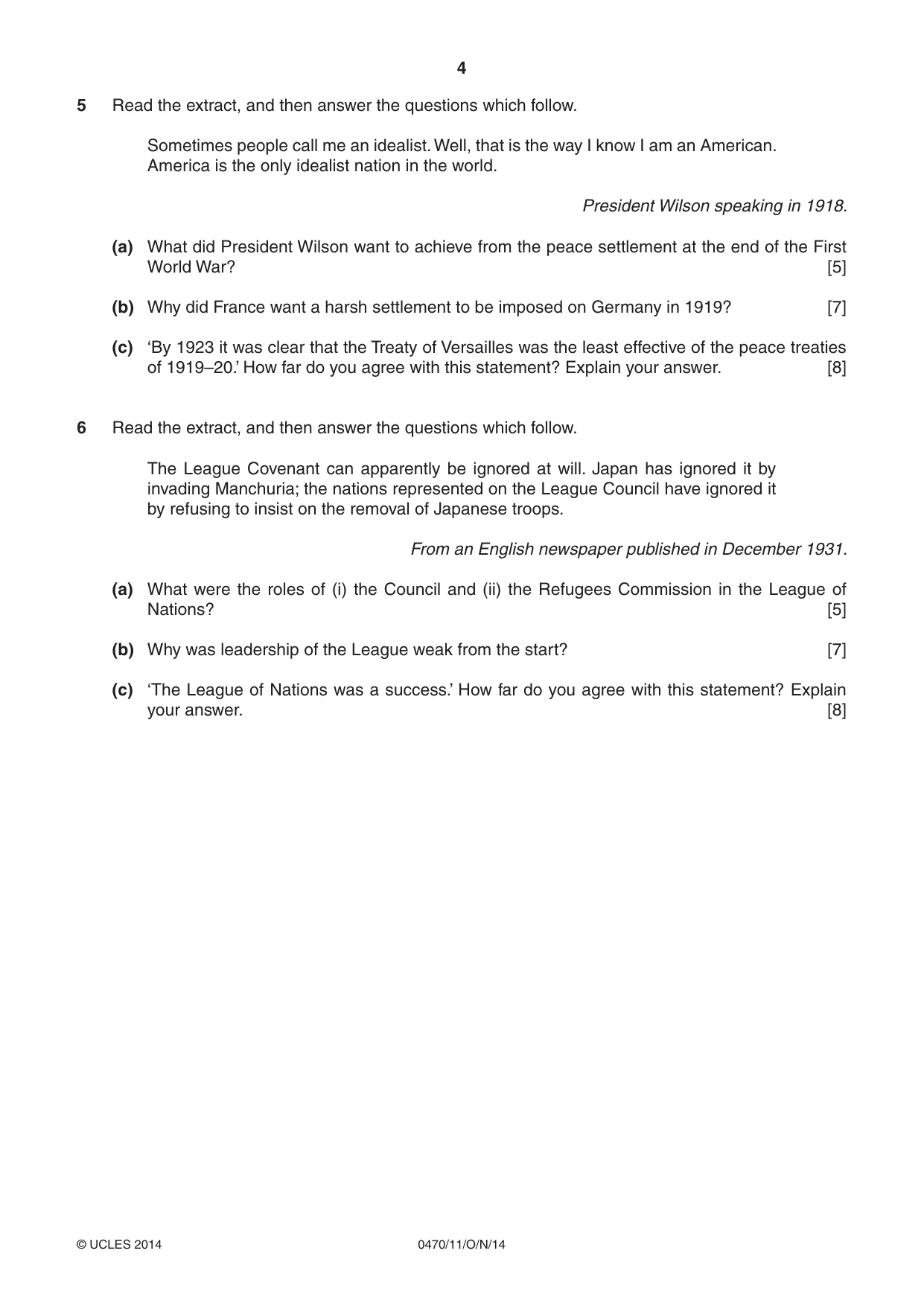 Cambridge IGCSE History 0470 2014 Oct/Nov Paper 1 · Variant 1 question paper, page 4 of 20