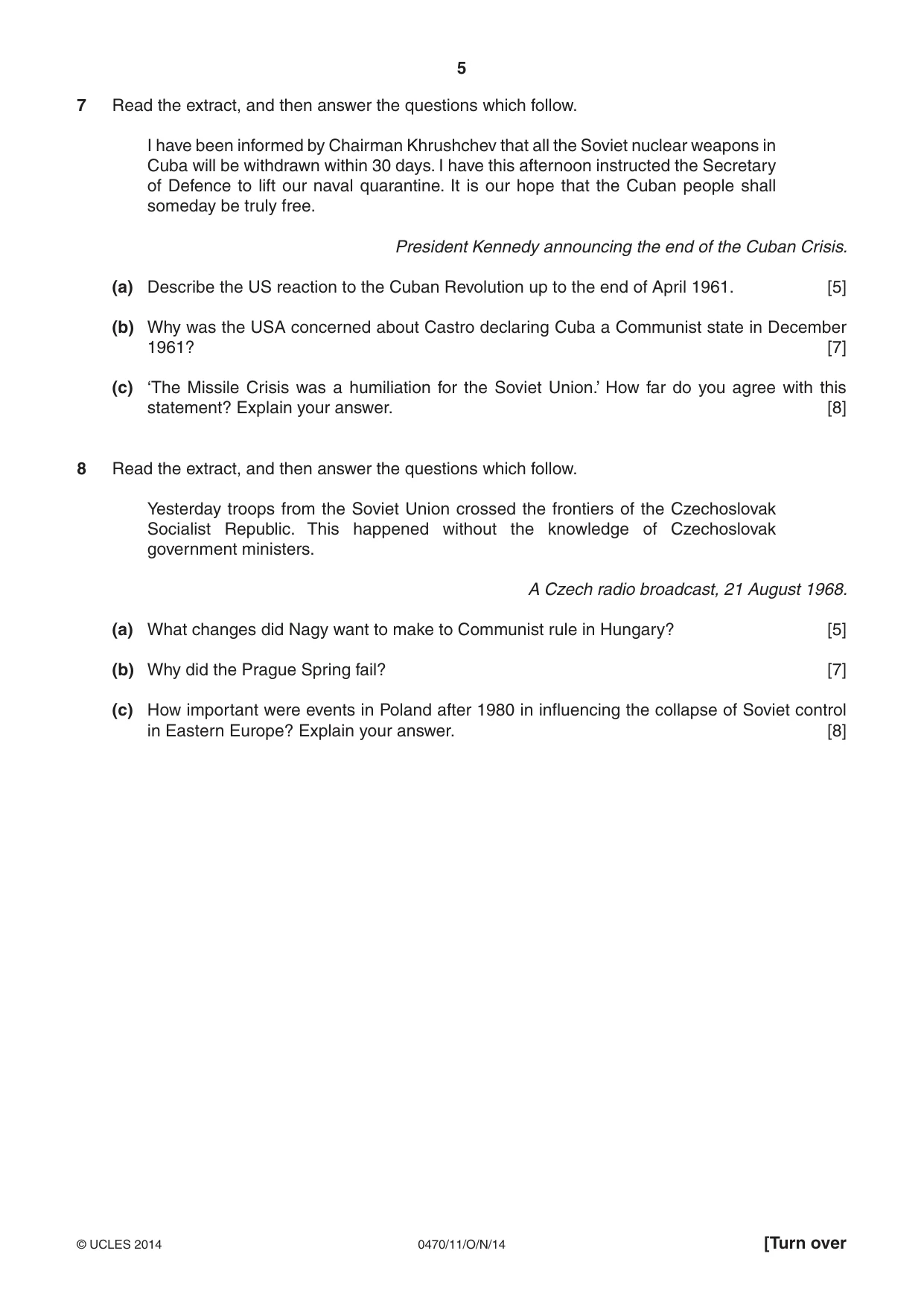 Cambridge IGCSE History 0470 2014 Oct/Nov Paper 1 · Variant 1 question paper, page 5 of 20