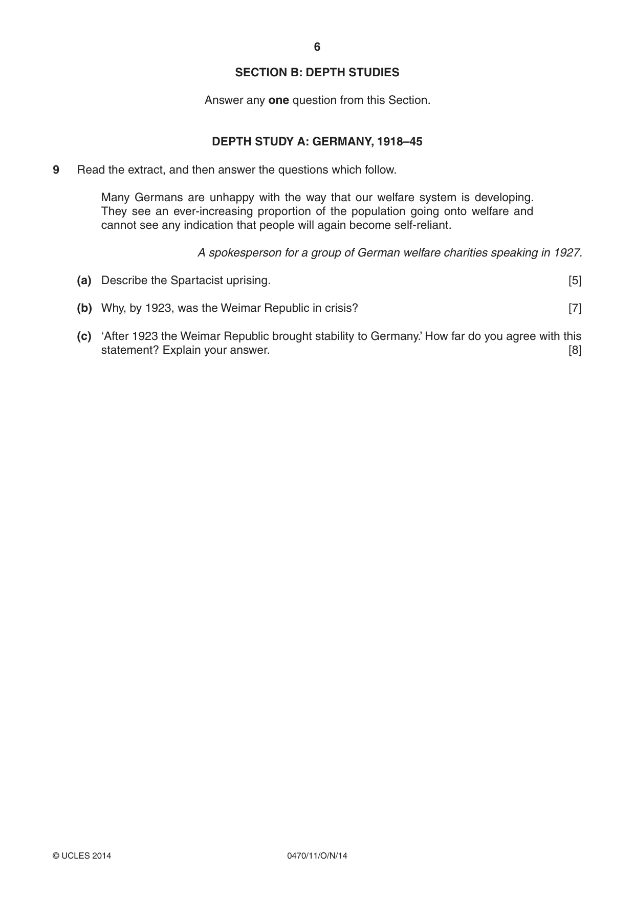 Cambridge IGCSE History 0470 2014 Oct/Nov Paper 1 · Variant 1 question paper, page 6 of 20