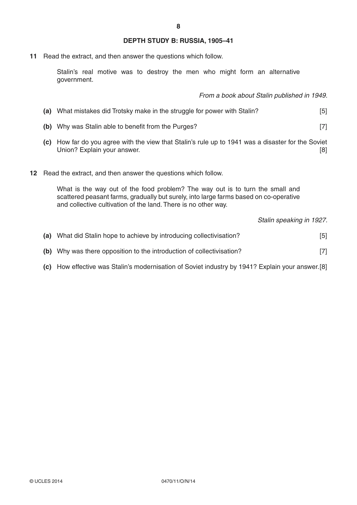 Cambridge IGCSE History 0470 2014 Oct/Nov Paper 1 · Variant 1 question paper, page 8 of 20