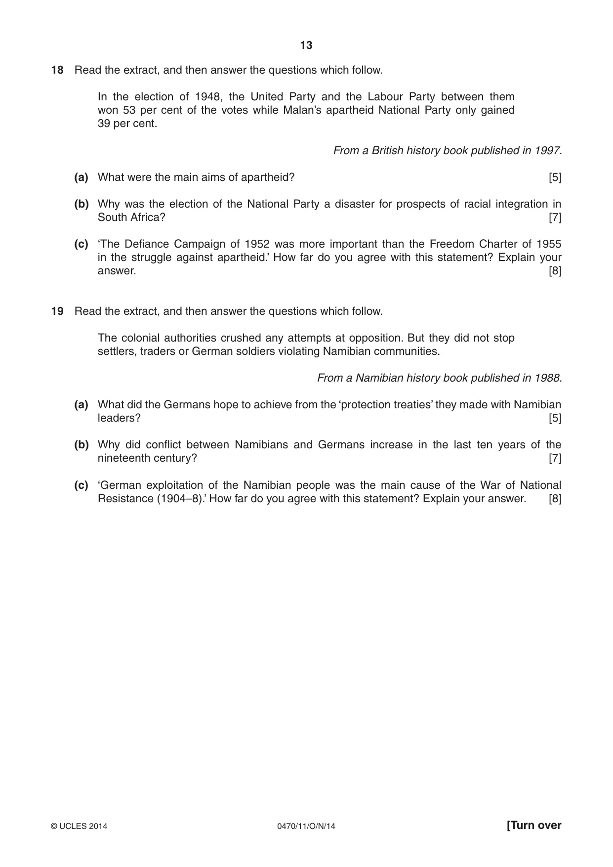 Cambridge IGCSE History 0470 2014 Oct/Nov Paper 1 · Variant 1 question paper, page 13 of 20