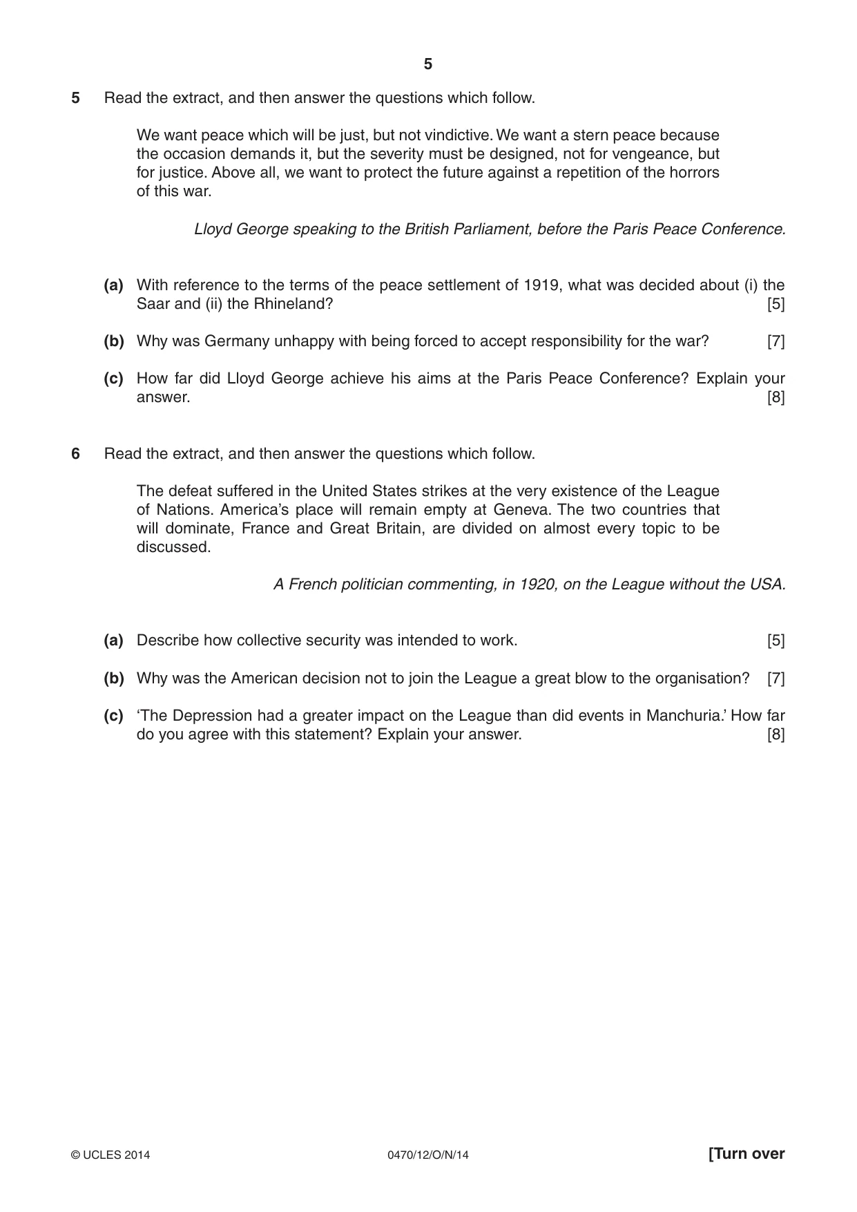 Cambridge IGCSE History 0470 2014 Oct/Nov Paper 1 · Variant 2 question paper, page 5 of 20