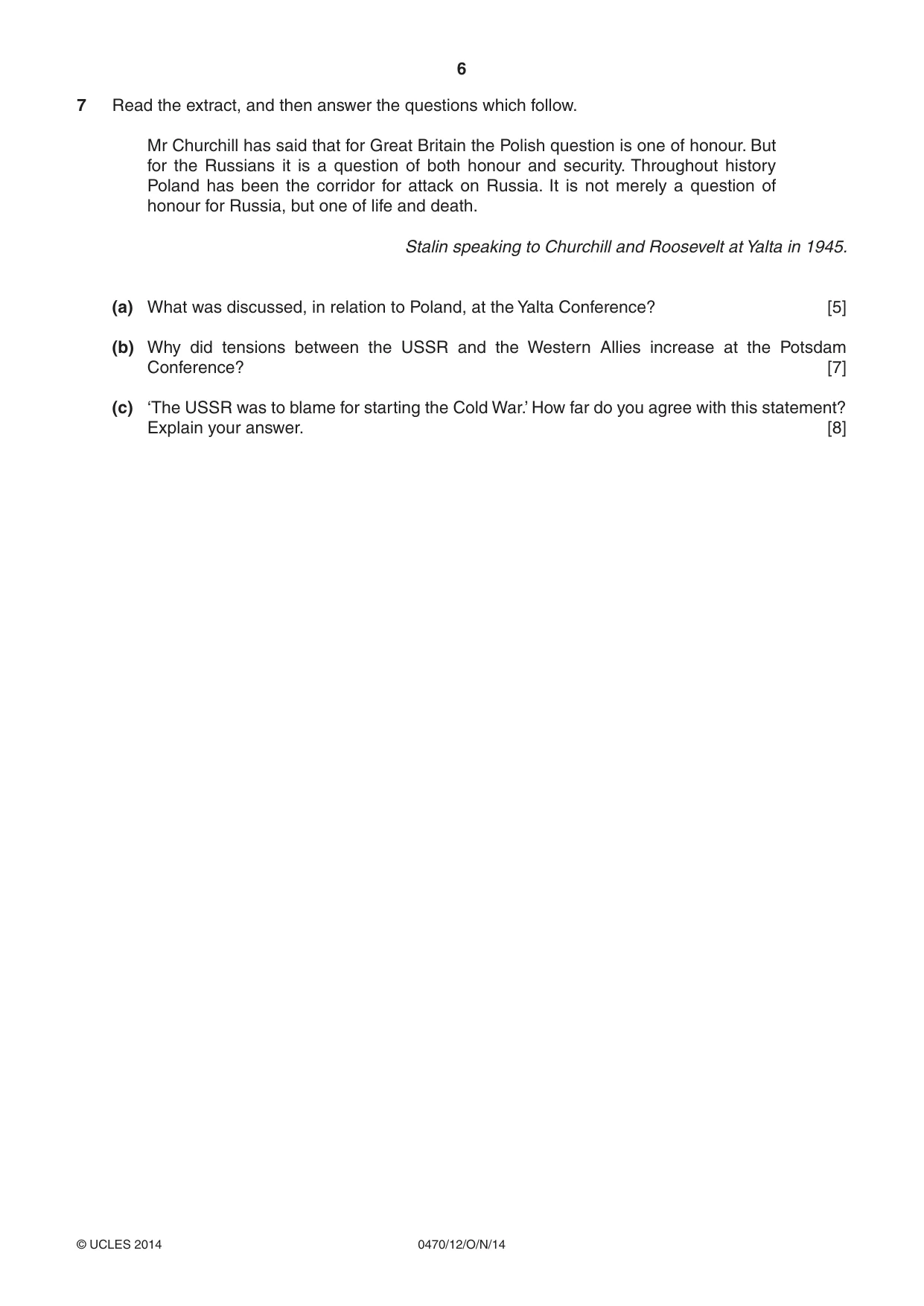 Cambridge IGCSE History 0470 2014 Oct/Nov Paper 1 · Variant 2 question paper, page 6 of 20