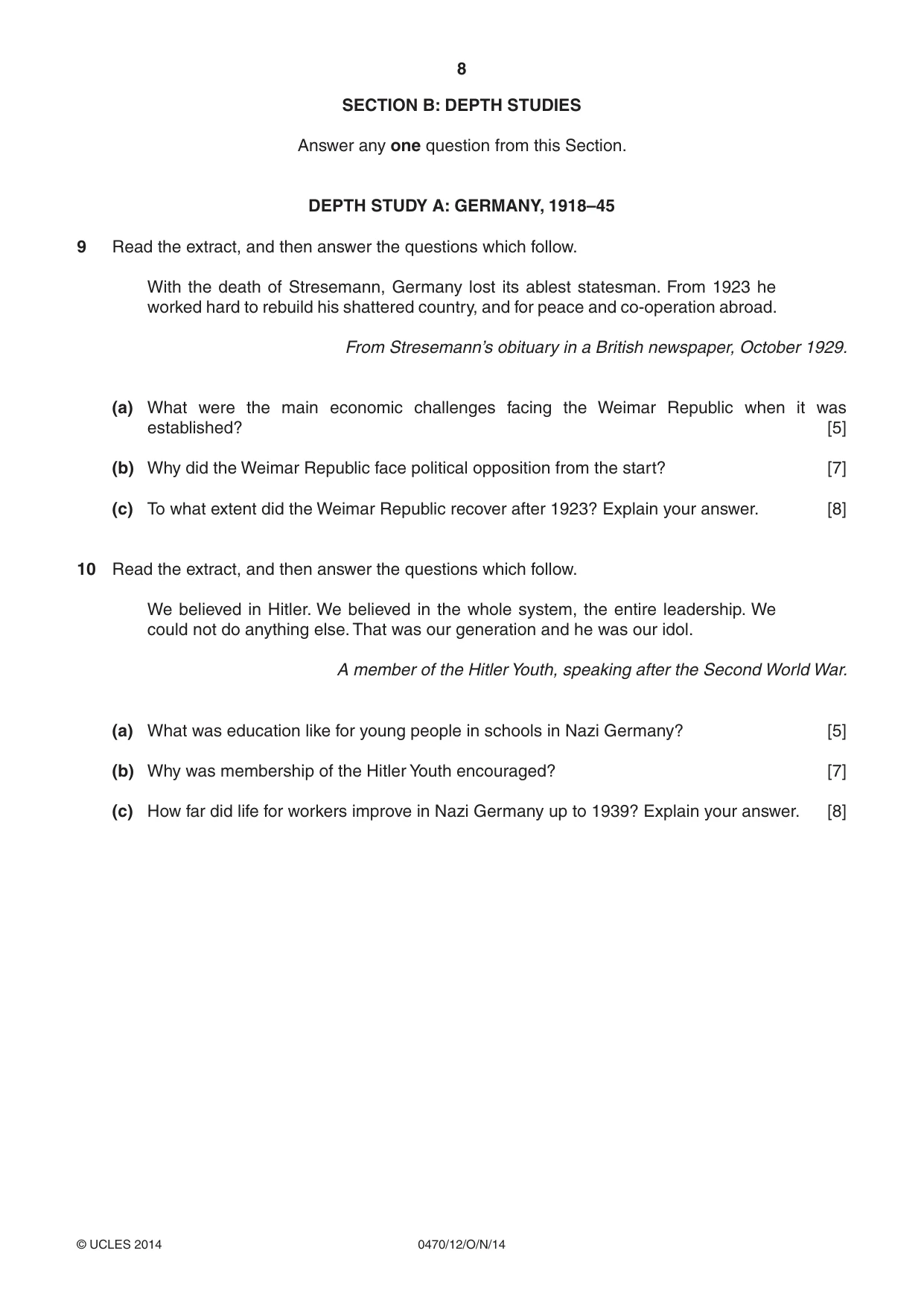 Cambridge IGCSE History 0470 2014 Oct/Nov Paper 1 · Variant 2 question paper, page 8 of 20