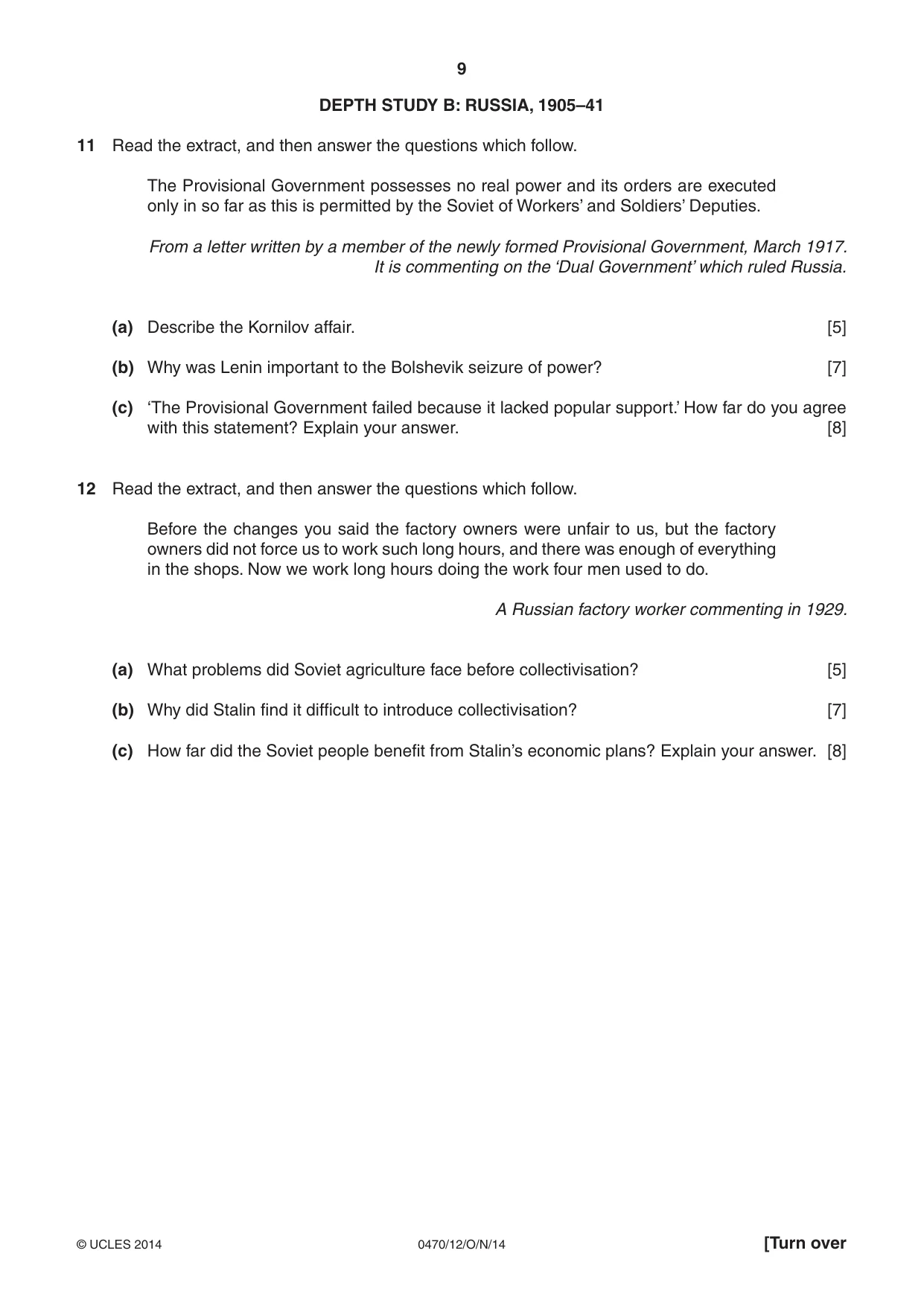 Cambridge IGCSE History 0470 2014 Oct/Nov Paper 1 · Variant 2 question paper, page 9 of 20