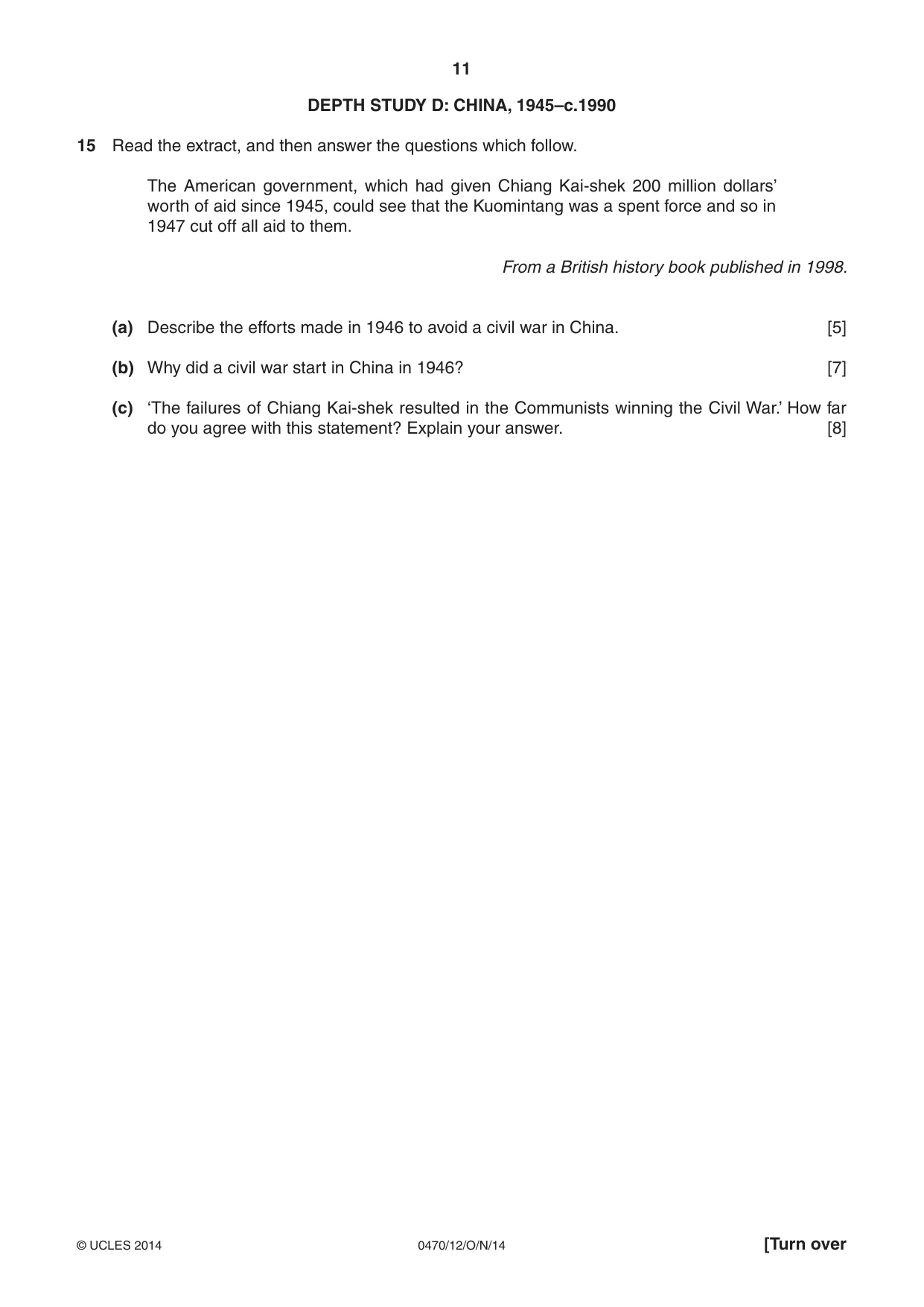 Cambridge IGCSE History 0470 2014 Oct/Nov Paper 1 · Variant 2 question paper, page 11 of 20