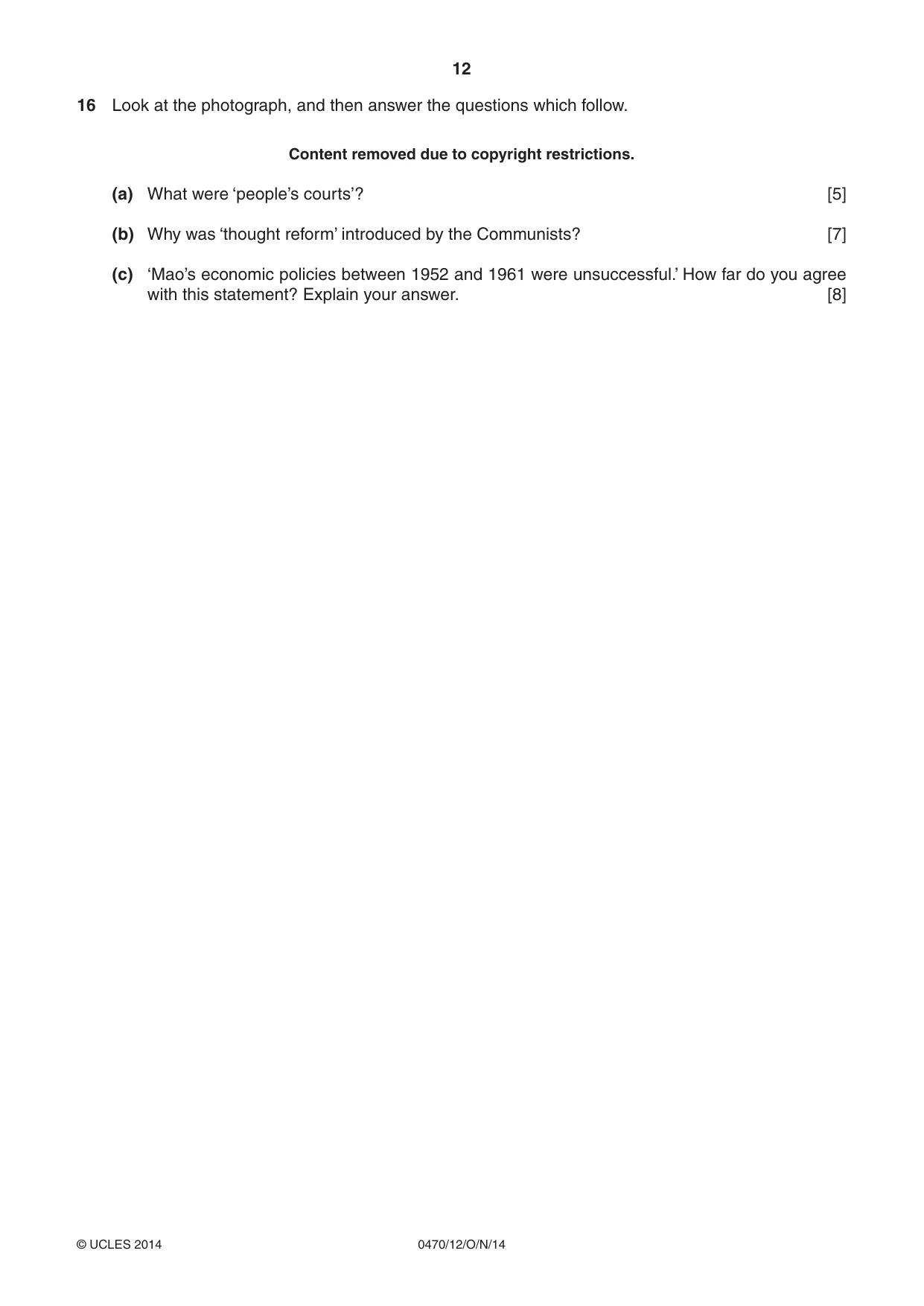 Cambridge IGCSE History 0470 2014 Oct/Nov Paper 1 · Variant 2 question paper, page 12 of 20