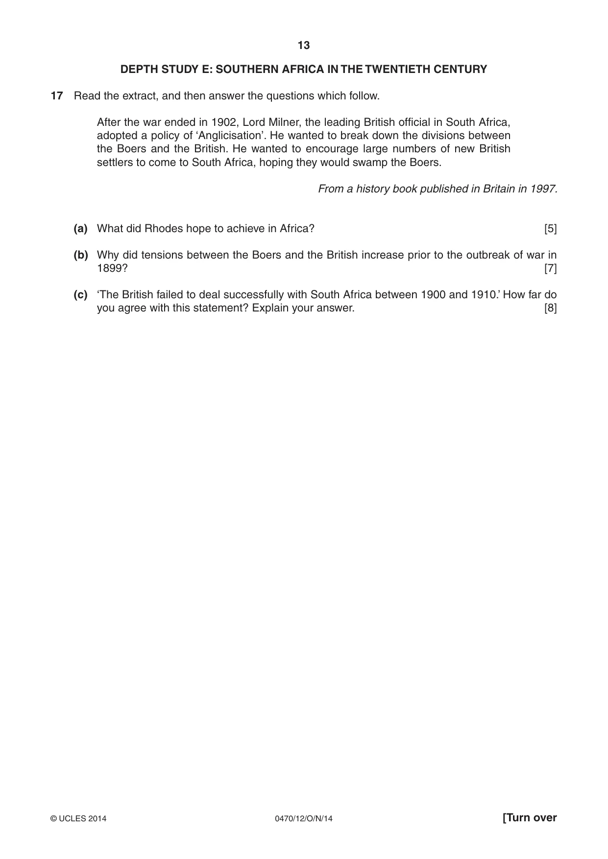 Cambridge IGCSE History 0470 2014 Oct/Nov Paper 1 · Variant 2 question paper, page 13 of 20