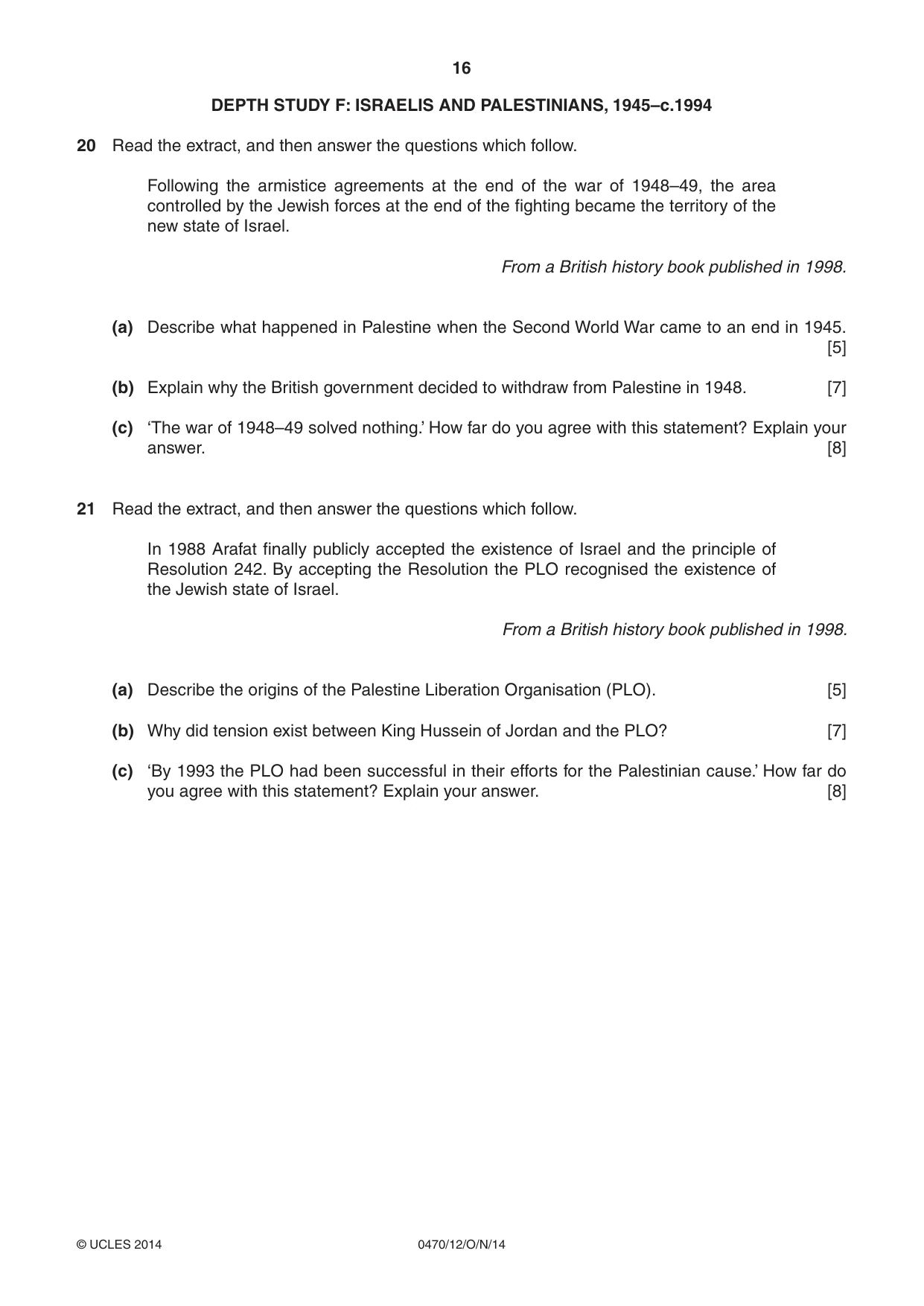 Cambridge IGCSE History 0470 2014 Oct/Nov Paper 1 · Variant 2 question paper, page 16 of 20
