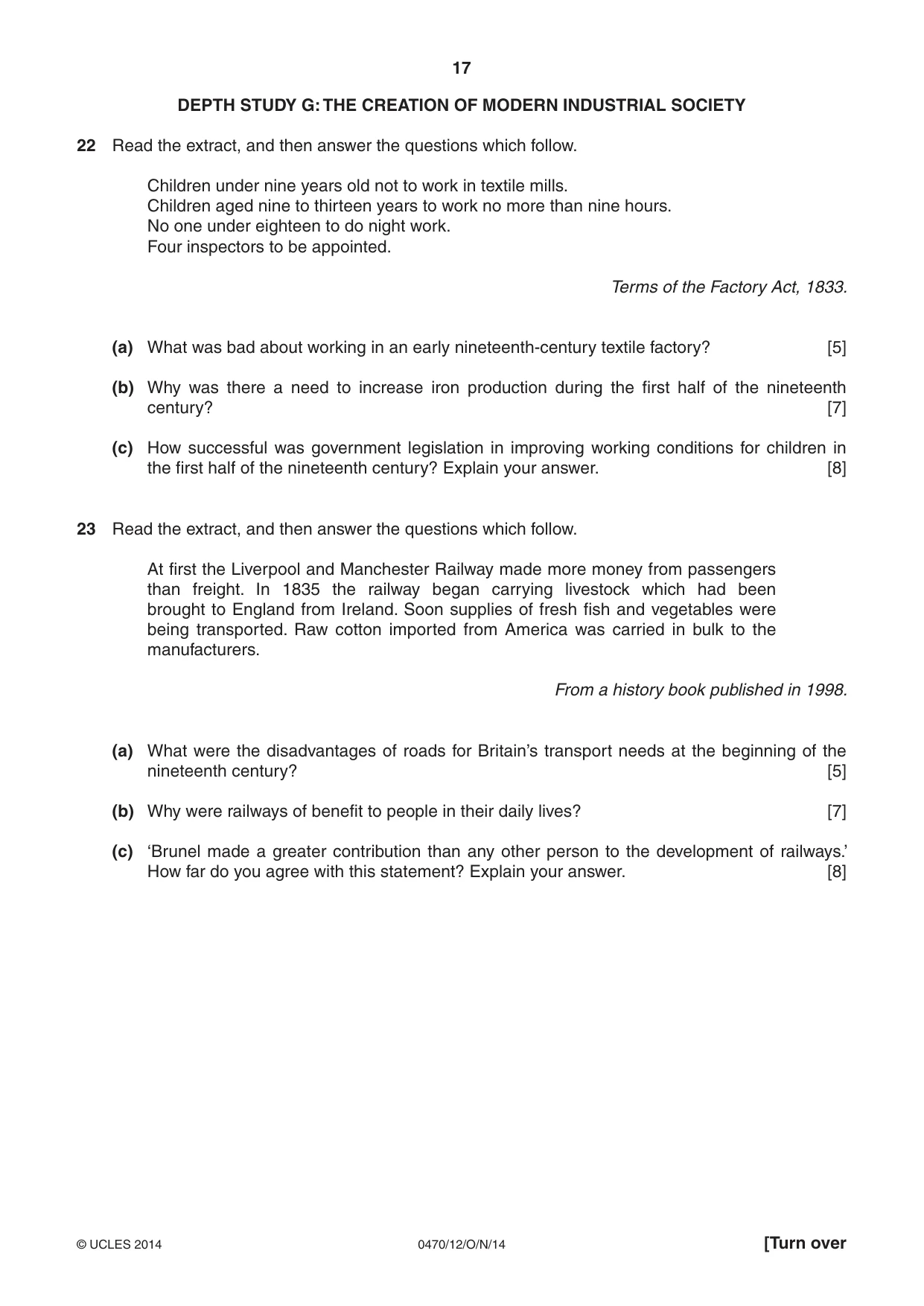 Cambridge IGCSE History 0470 2014 Oct/Nov Paper 1 · Variant 2 question paper, page 17 of 20