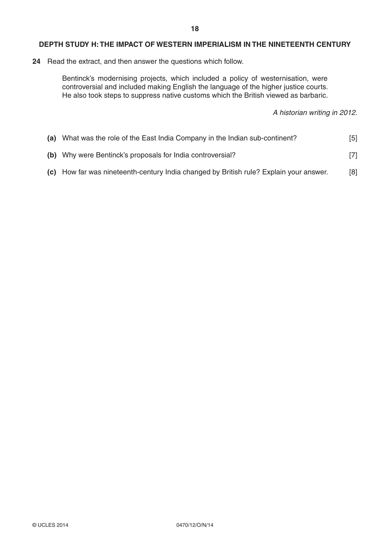 Cambridge IGCSE History 0470 2014 Oct/Nov Paper 1 · Variant 2 question paper, page 18 of 20