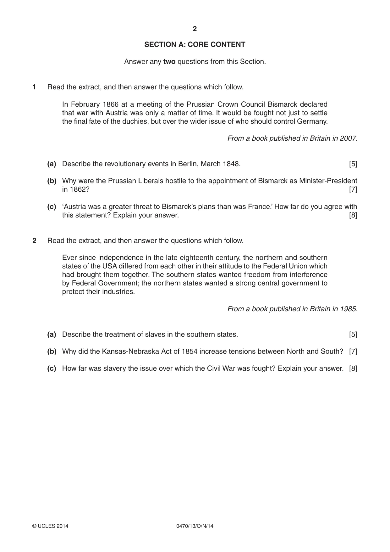 Cambridge IGCSE History 0470 2014 Oct/Nov Paper 1 · Variant 3 question paper, page 2 of 24