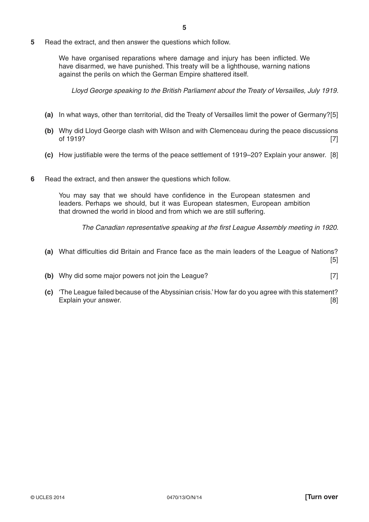 Cambridge IGCSE History 0470 2014 Oct/Nov Paper 1 · Variant 3 question paper, page 5 of 24