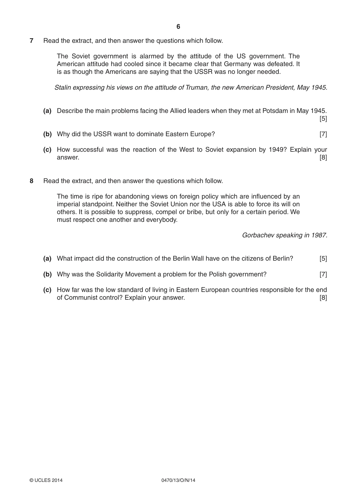 Cambridge IGCSE History 0470 2014 Oct/Nov Paper 1 · Variant 3 question paper, page 6 of 24