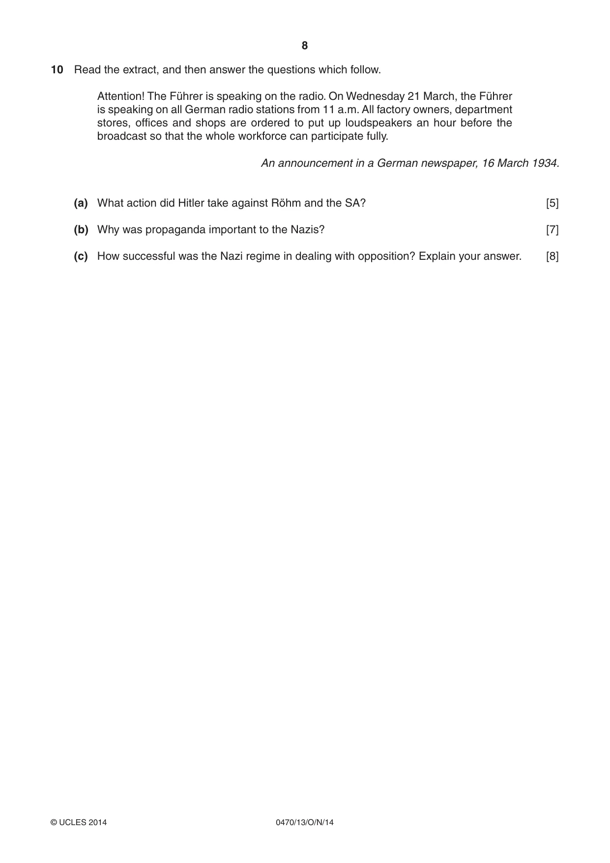 Cambridge IGCSE History 0470 2014 Oct/Nov Paper 1 · Variant 3 question paper, page 8 of 24