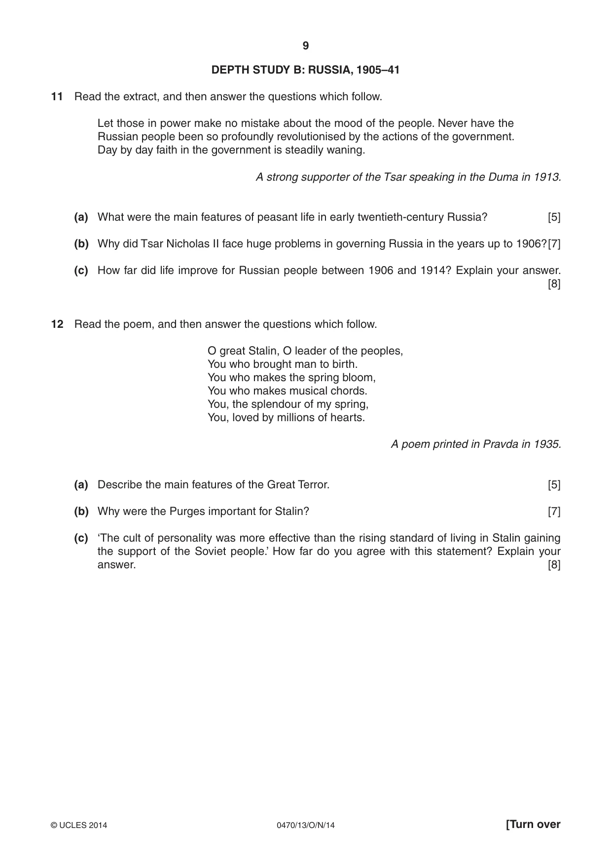Cambridge IGCSE History 0470 2014 Oct/Nov Paper 1 · Variant 3 question paper, page 9 of 24