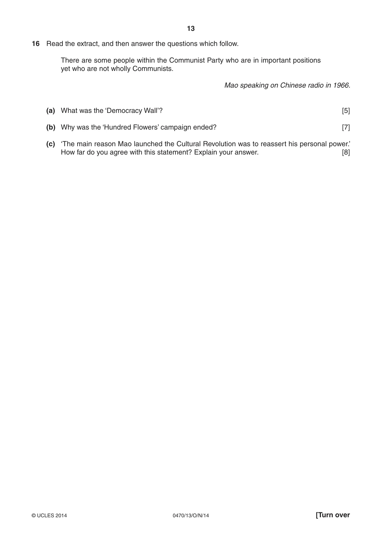 Cambridge IGCSE History 0470 2014 Oct/Nov Paper 1 · Variant 3 question paper, page 13 of 24