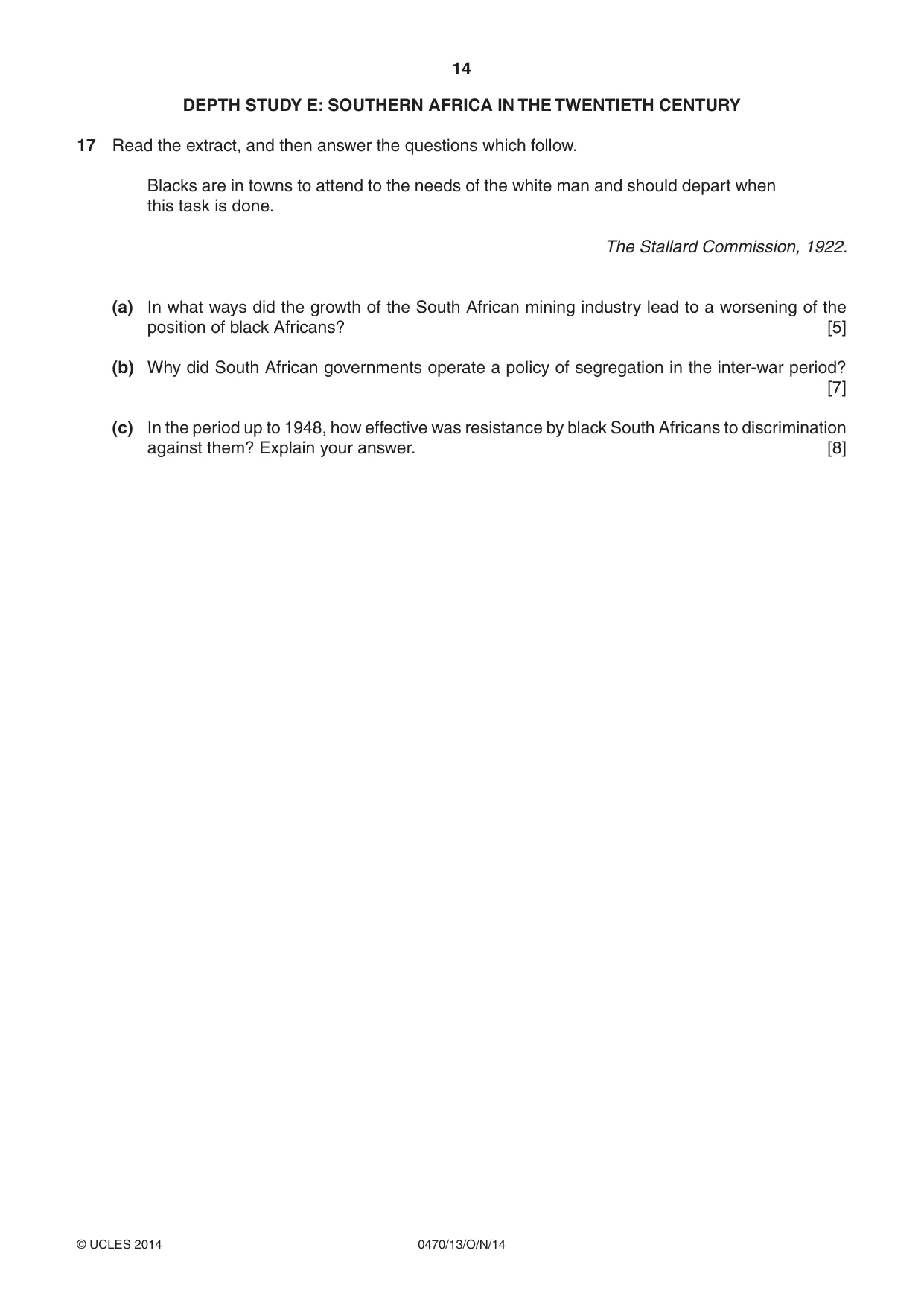 Cambridge IGCSE History 0470 2014 Oct/Nov Paper 1 · Variant 3 question paper, page 14 of 24