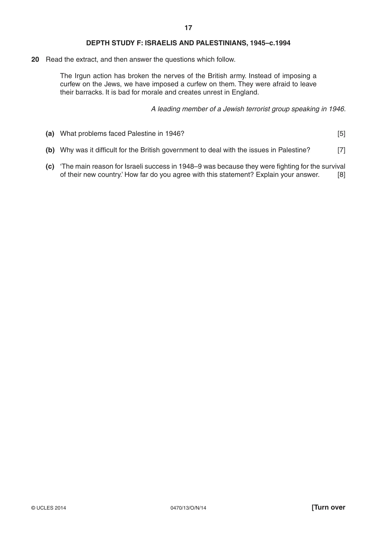Cambridge IGCSE History 0470 2014 Oct/Nov Paper 1 · Variant 3 question paper, page 17 of 24