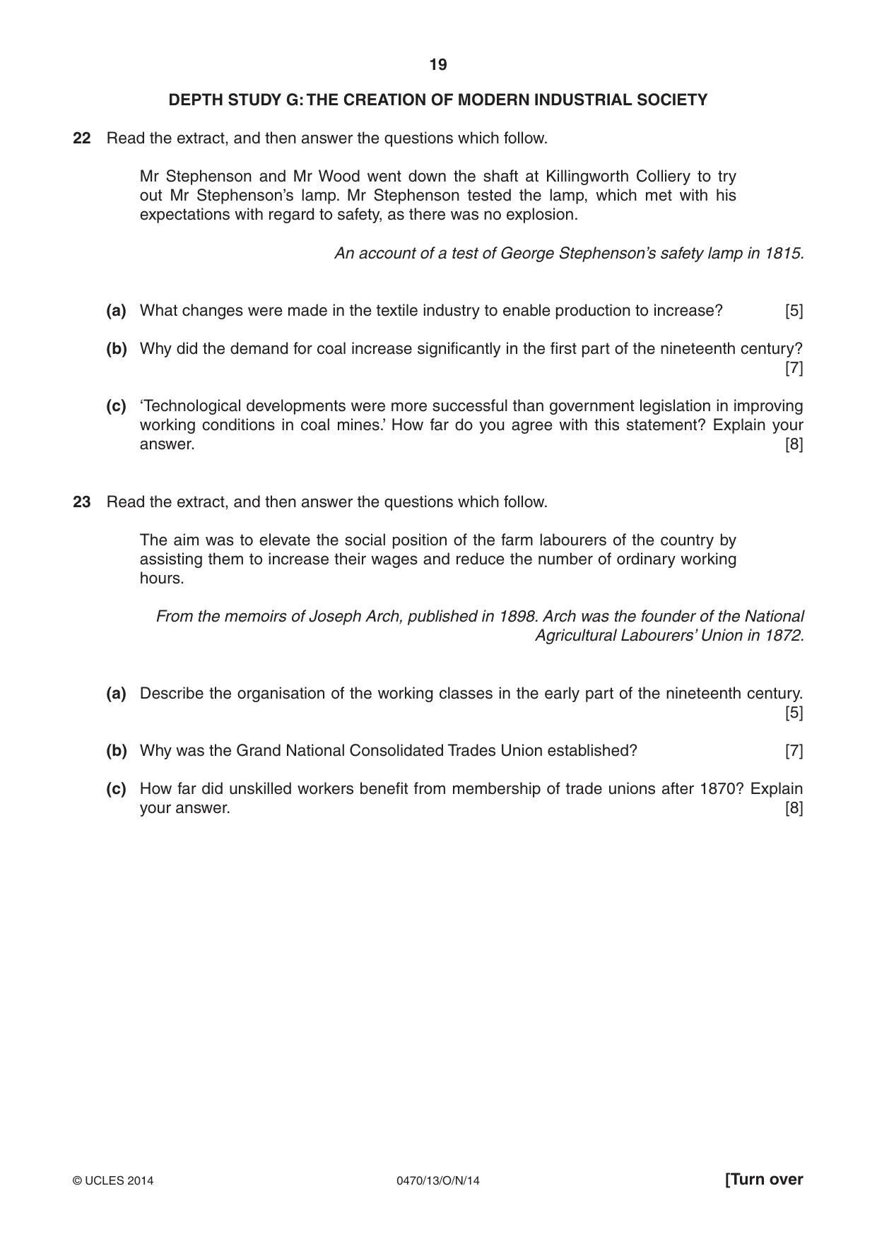 Cambridge IGCSE History 0470 2014 Oct/Nov Paper 1 · Variant 3 question paper, page 19 of 24