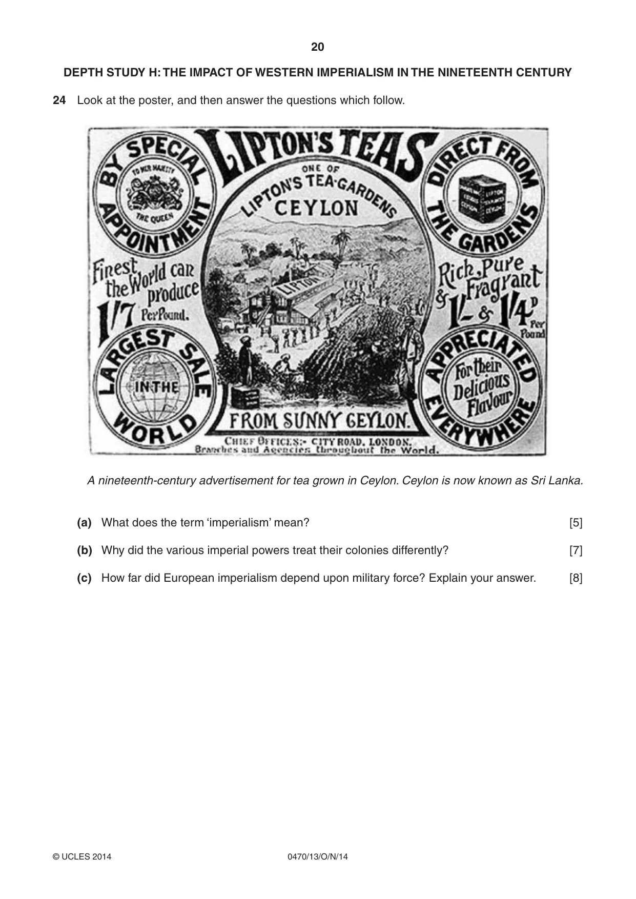 Cambridge IGCSE History 0470 2014 Oct/Nov Paper 1 · Variant 3 question paper, page 20 of 24