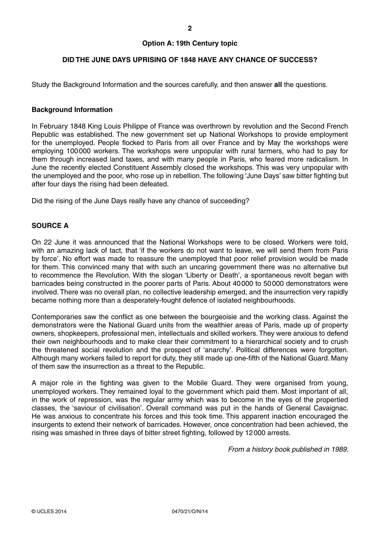 Cambridge IGCSE History 0470 2014 Oct/Nov Paper 2 · Variant 1 question paper, page 2 of 16