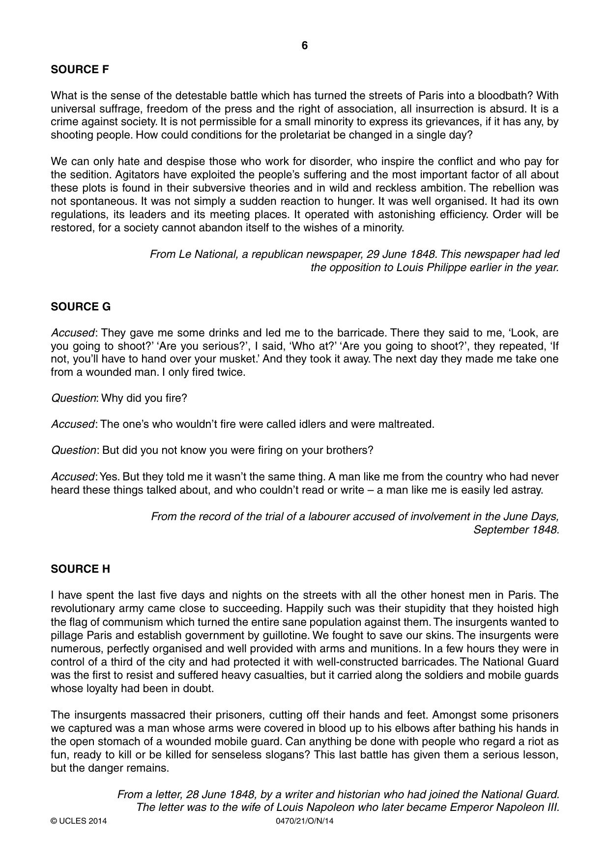 Cambridge IGCSE History 0470 2014 Oct/Nov Paper 2 · Variant 1 question paper, page 6 of 16