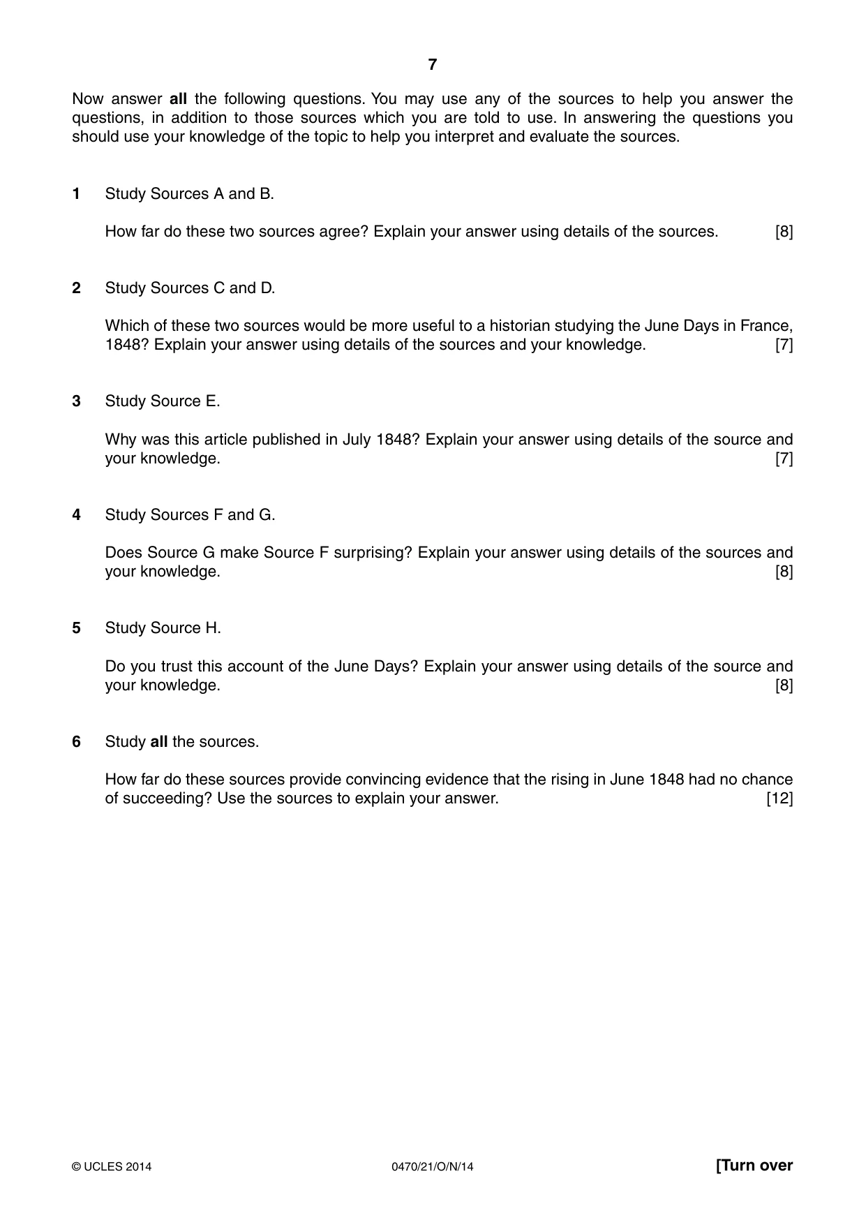 Cambridge IGCSE History 0470 2014 Oct/Nov Paper 2 · Variant 1 question paper, page 7 of 16