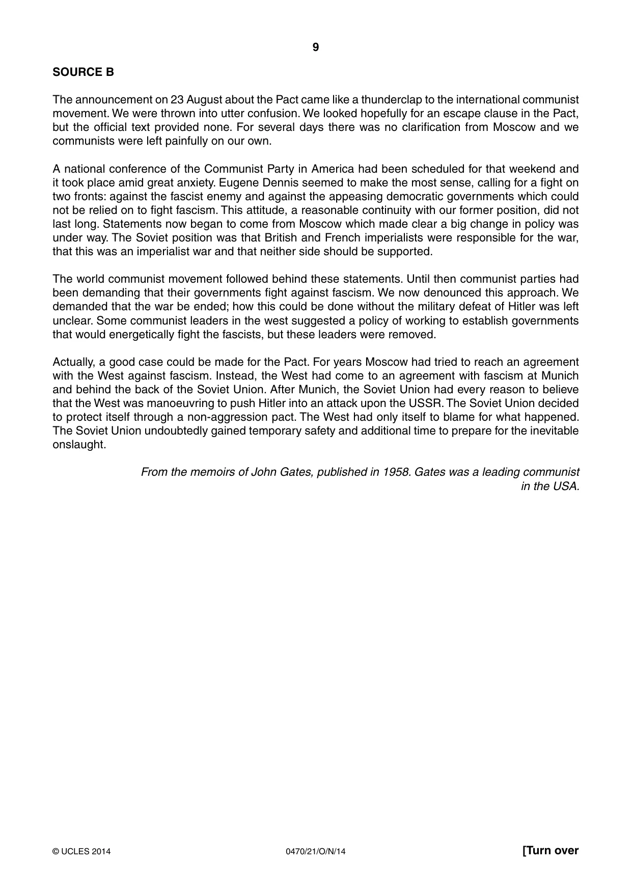 Cambridge IGCSE History 0470 2014 Oct/Nov Paper 2 · Variant 1 question paper, page 9 of 16