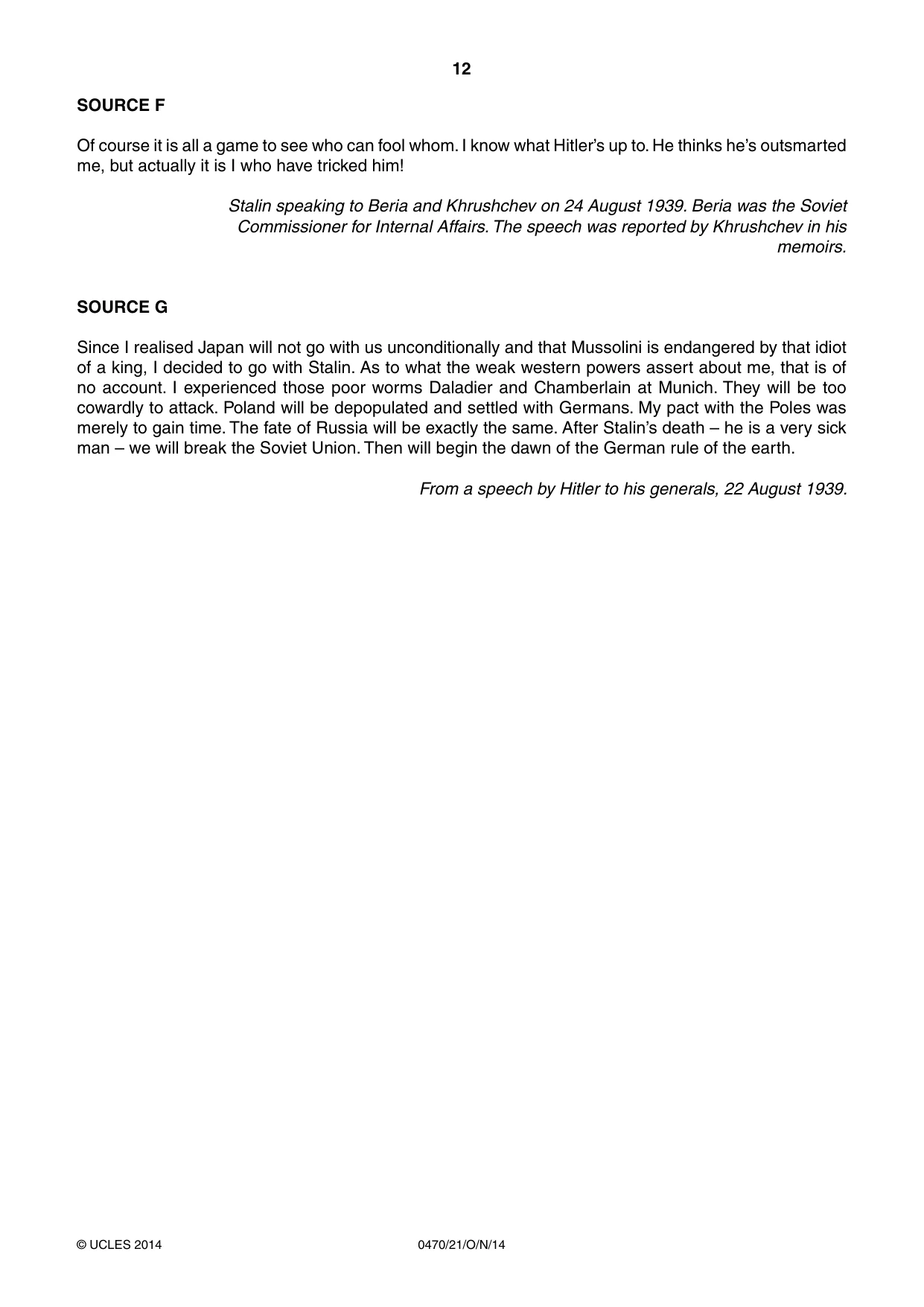 Cambridge IGCSE History 0470 2014 Oct/Nov Paper 2 · Variant 1 question paper, page 12 of 16