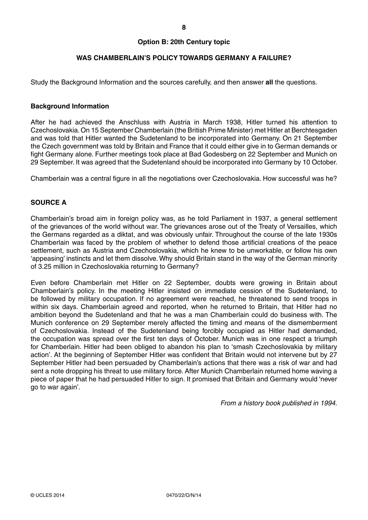 Cambridge IGCSE History 0470 2014 Oct/Nov Paper 2 · Variant 2 question paper, page 8 of 16