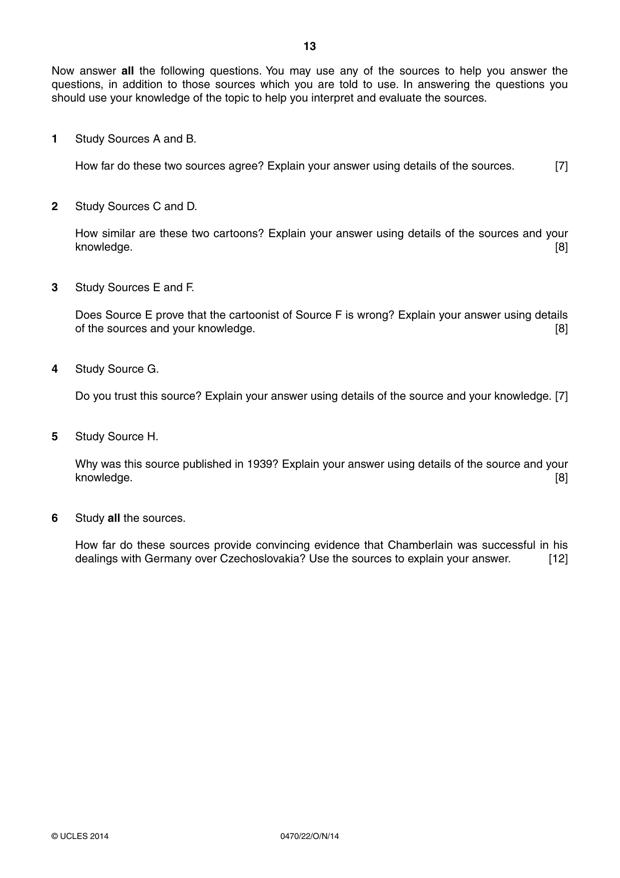 Cambridge IGCSE History 0470 2014 Oct/Nov Paper 2 · Variant 2 question paper, page 13 of 16