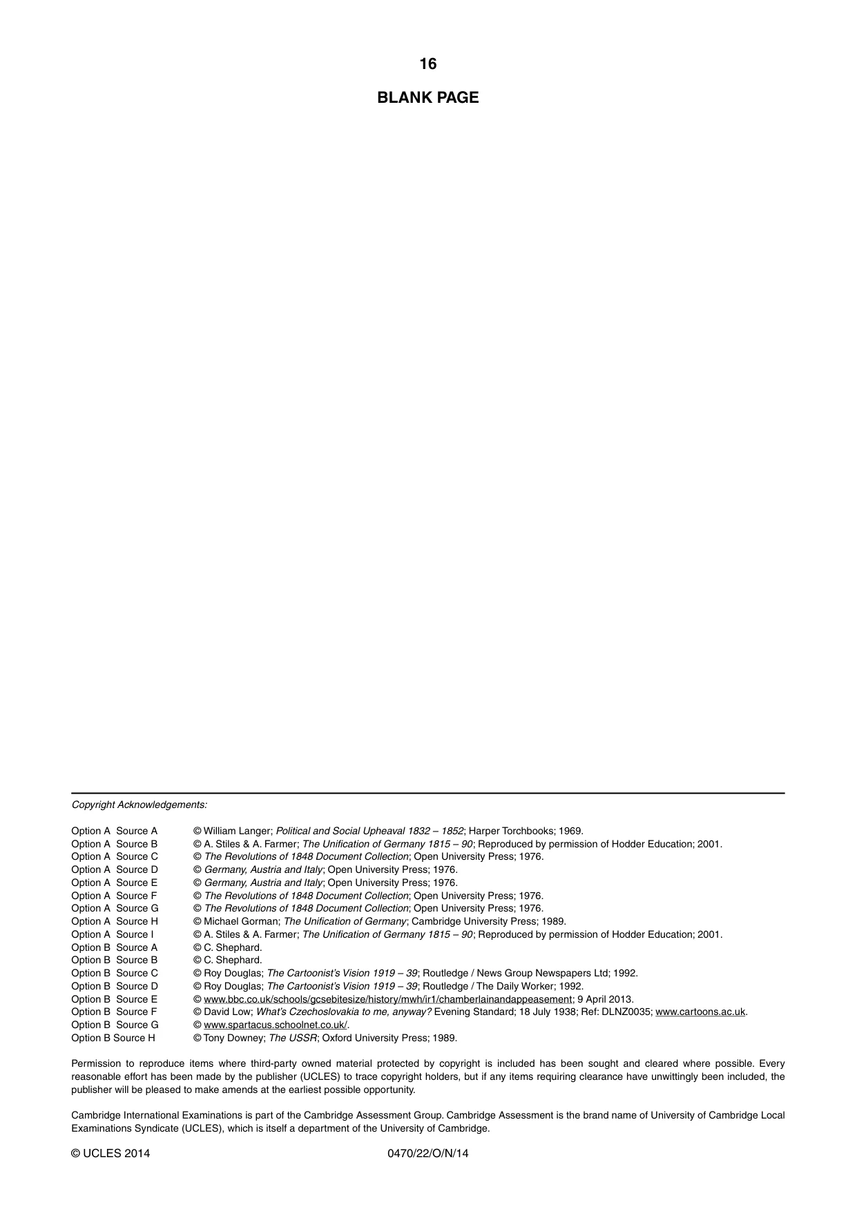 Cambridge IGCSE History 0470 2014 Oct/Nov Paper 2 · Variant 2 question paper, page 16 of 16
