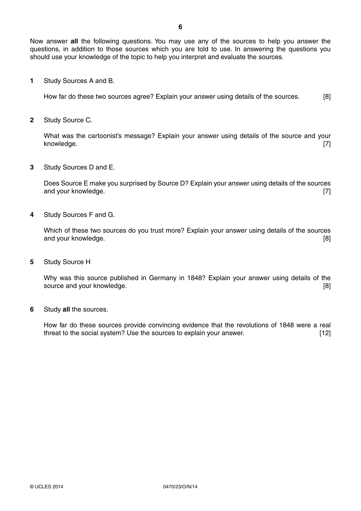 Cambridge IGCSE History 0470 2014 Oct/Nov Paper 2 · Variant 3 question paper, page 6 of 12