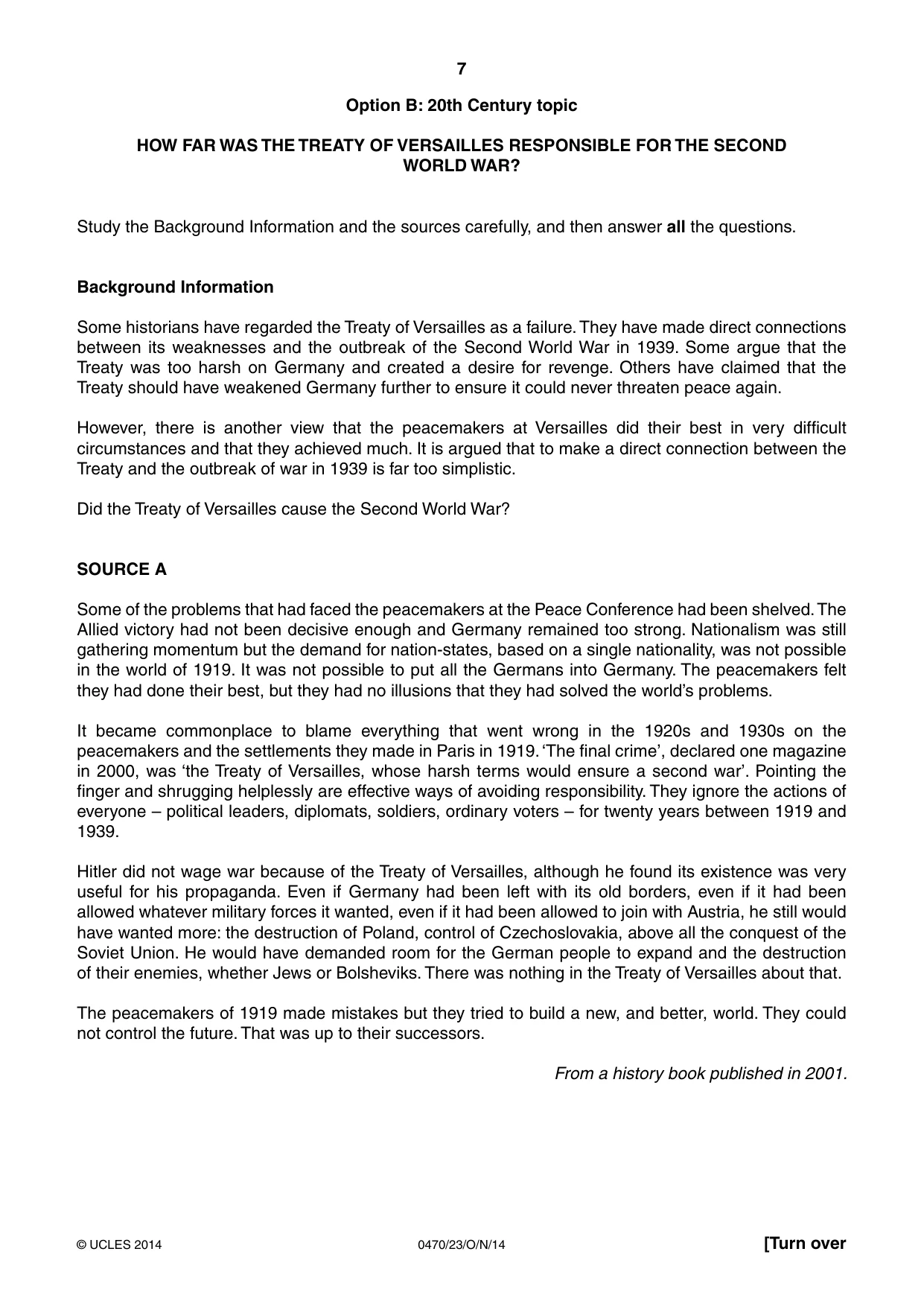Cambridge IGCSE History 0470 2014 Oct/Nov Paper 2 · Variant 3 question paper, page 7 of 12