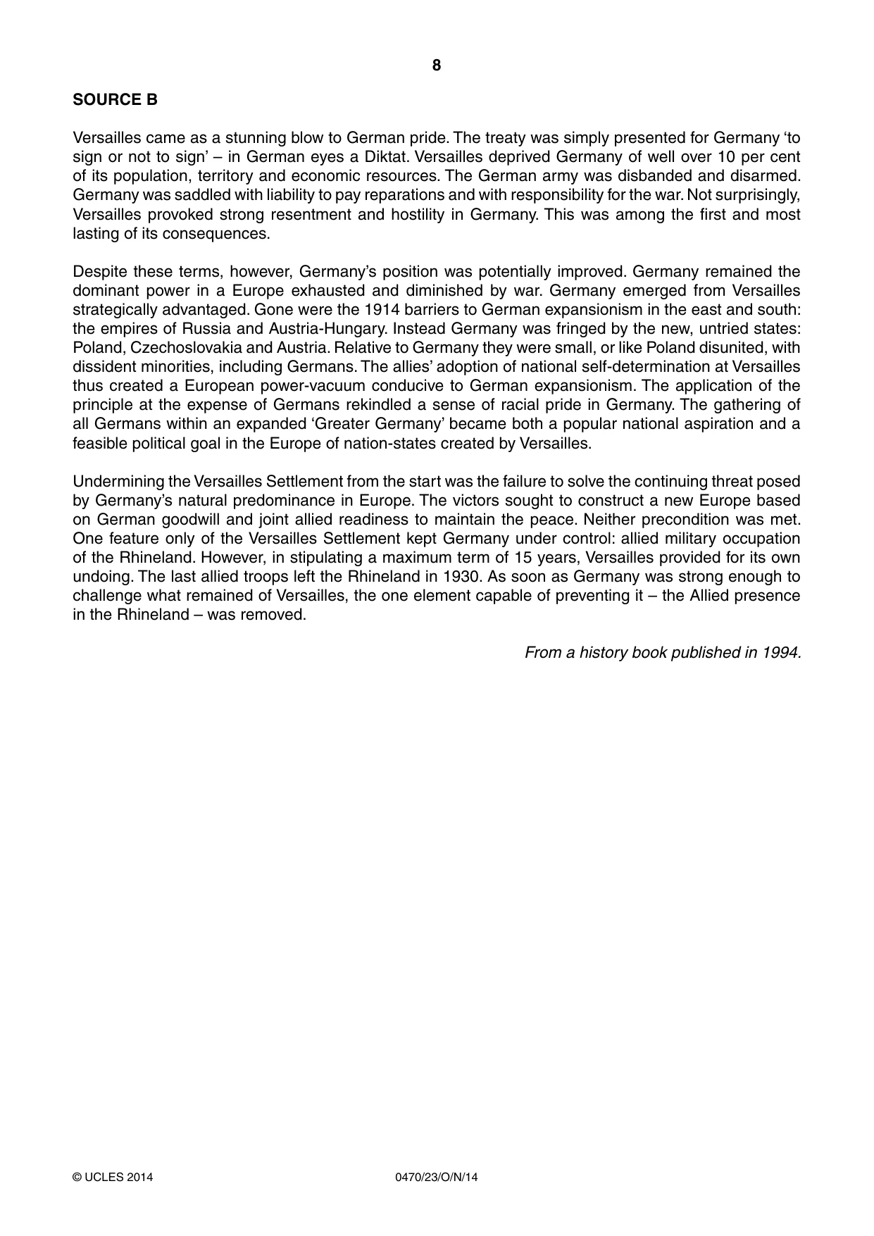 Cambridge IGCSE History 0470 2014 Oct/Nov Paper 2 · Variant 3 question paper, page 8 of 12