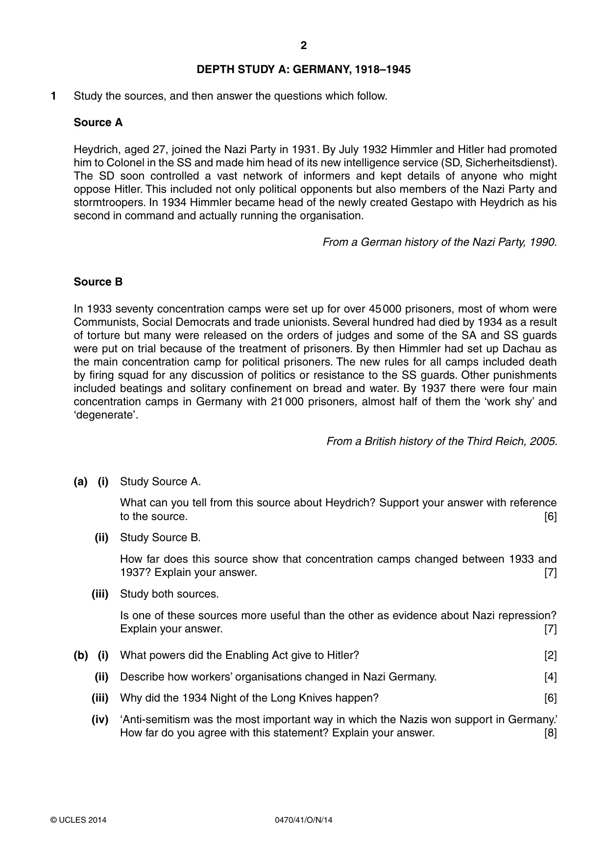 Cambridge IGCSE History 0470 2014 Oct/Nov Paper 4 · Variant 1 question paper, page 2 of 12