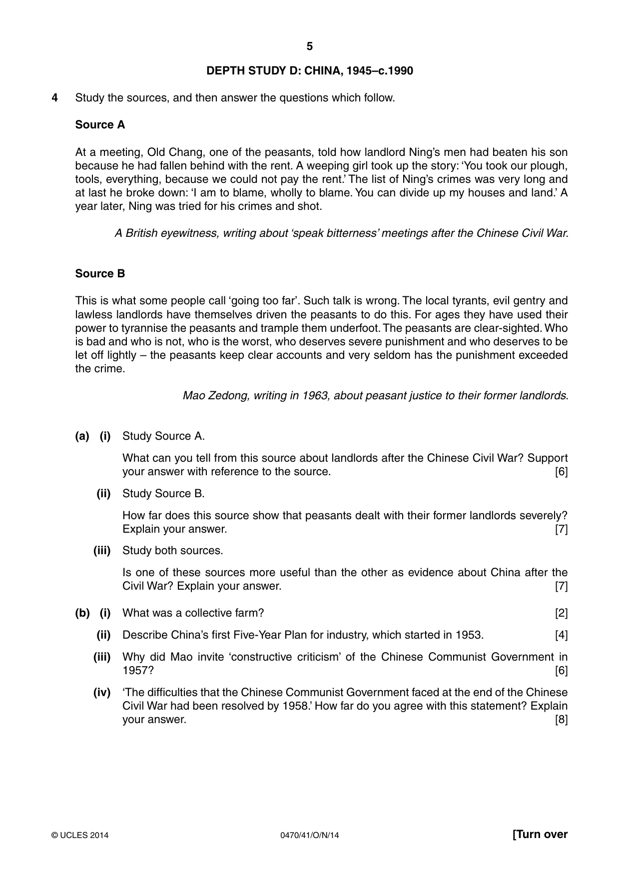 Cambridge IGCSE History 0470 2014 Oct/Nov Paper 4 · Variant 1 question paper, page 5 of 12