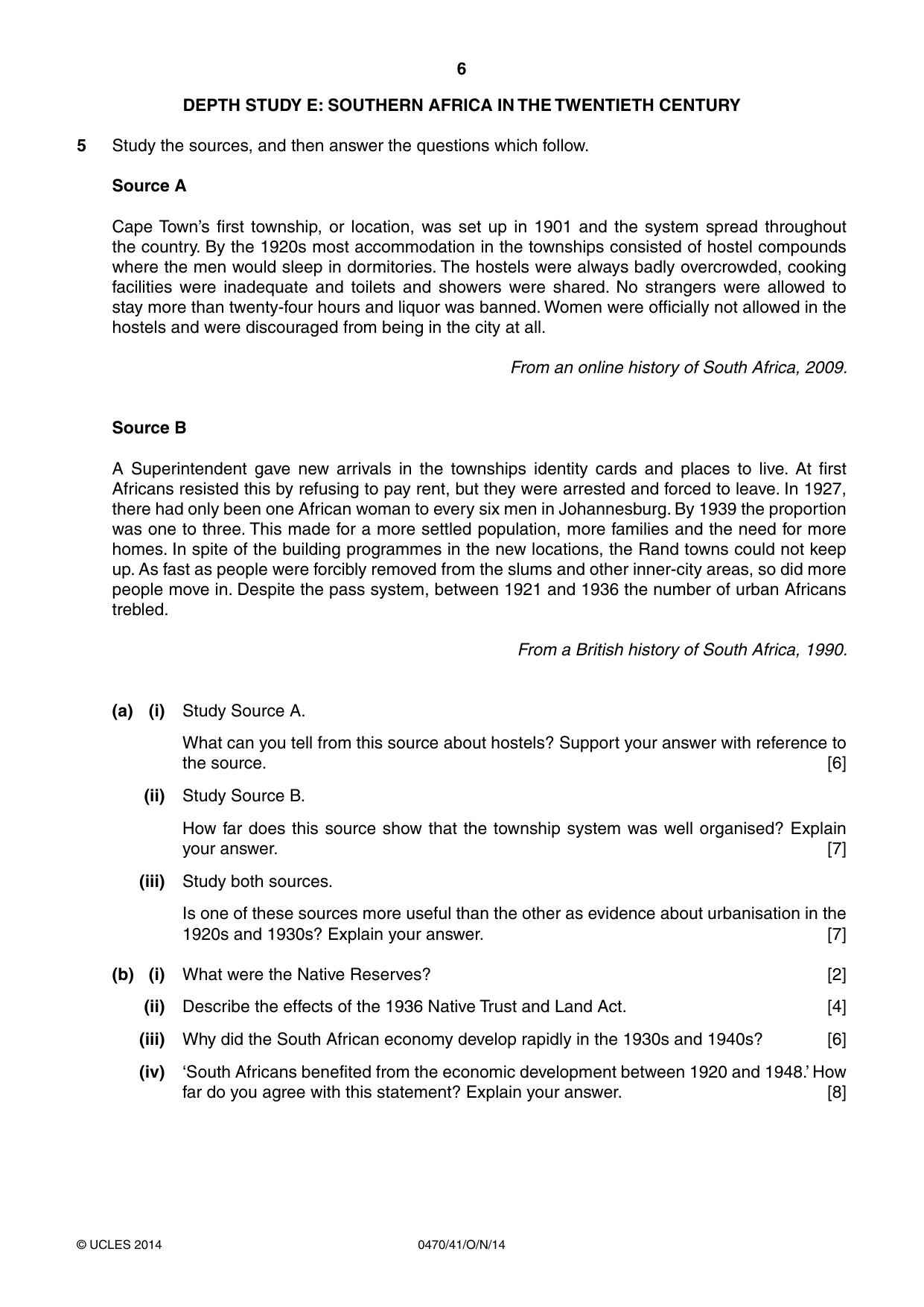 Cambridge IGCSE History 0470 2014 Oct/Nov Paper 4 · Variant 1 question paper, page 6 of 12