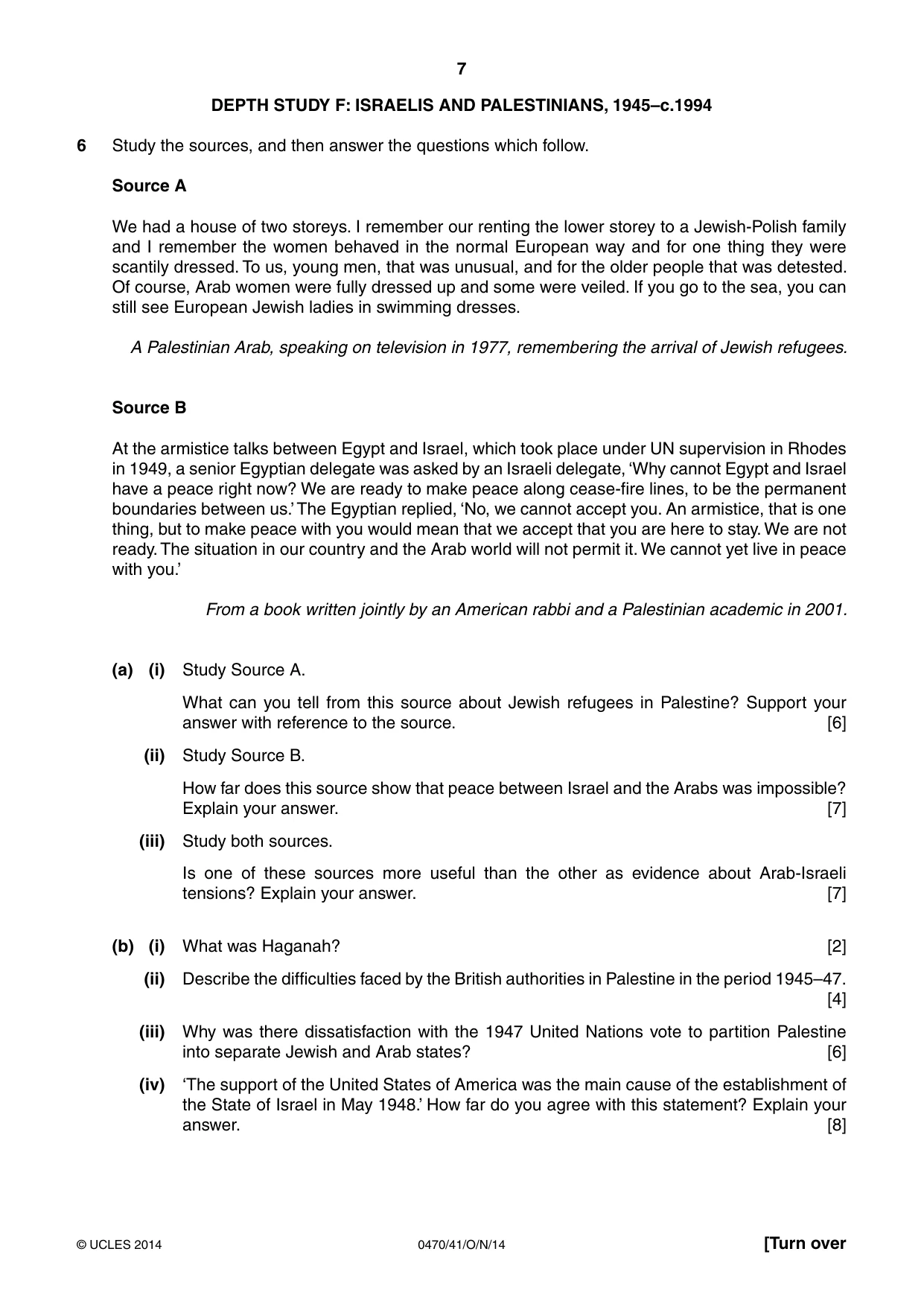 Cambridge IGCSE History 0470 2014 Oct/Nov Paper 4 · Variant 1 question paper, page 7 of 12