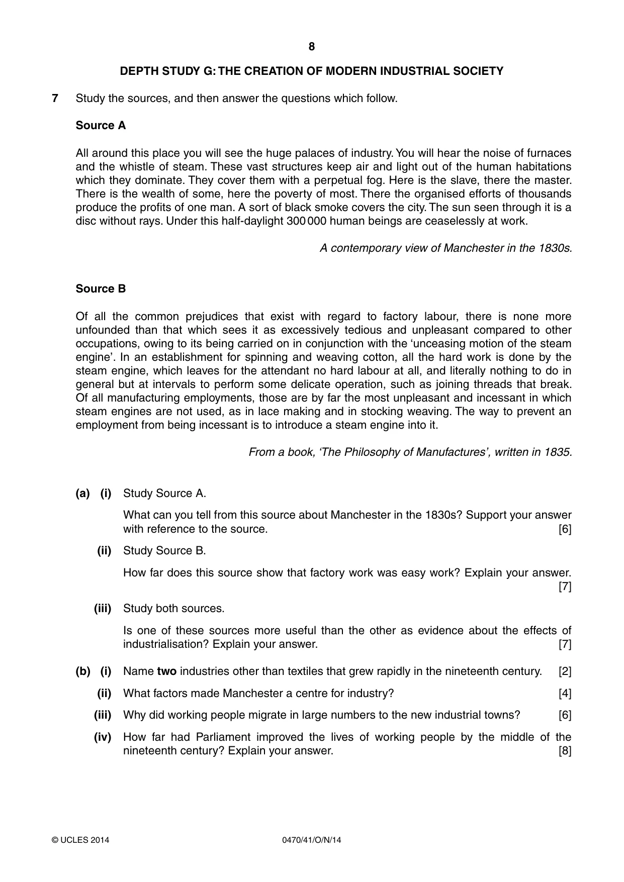 Cambridge IGCSE History 0470 2014 Oct/Nov Paper 4 · Variant 1 question paper, page 8 of 12